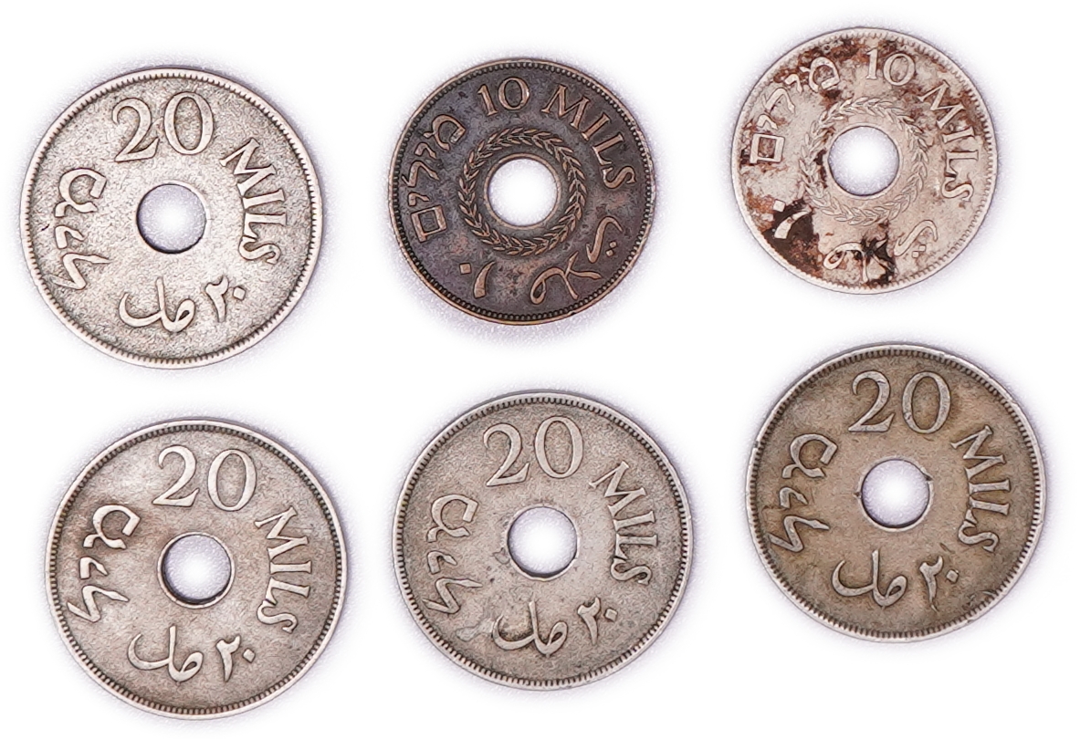 Palestine - British Mandate - Collection of 6 Coins - 10 Mils 1927, 1942 and 20 Mils 1927 - VG-VF - KM#4, KM#5 - 1 1