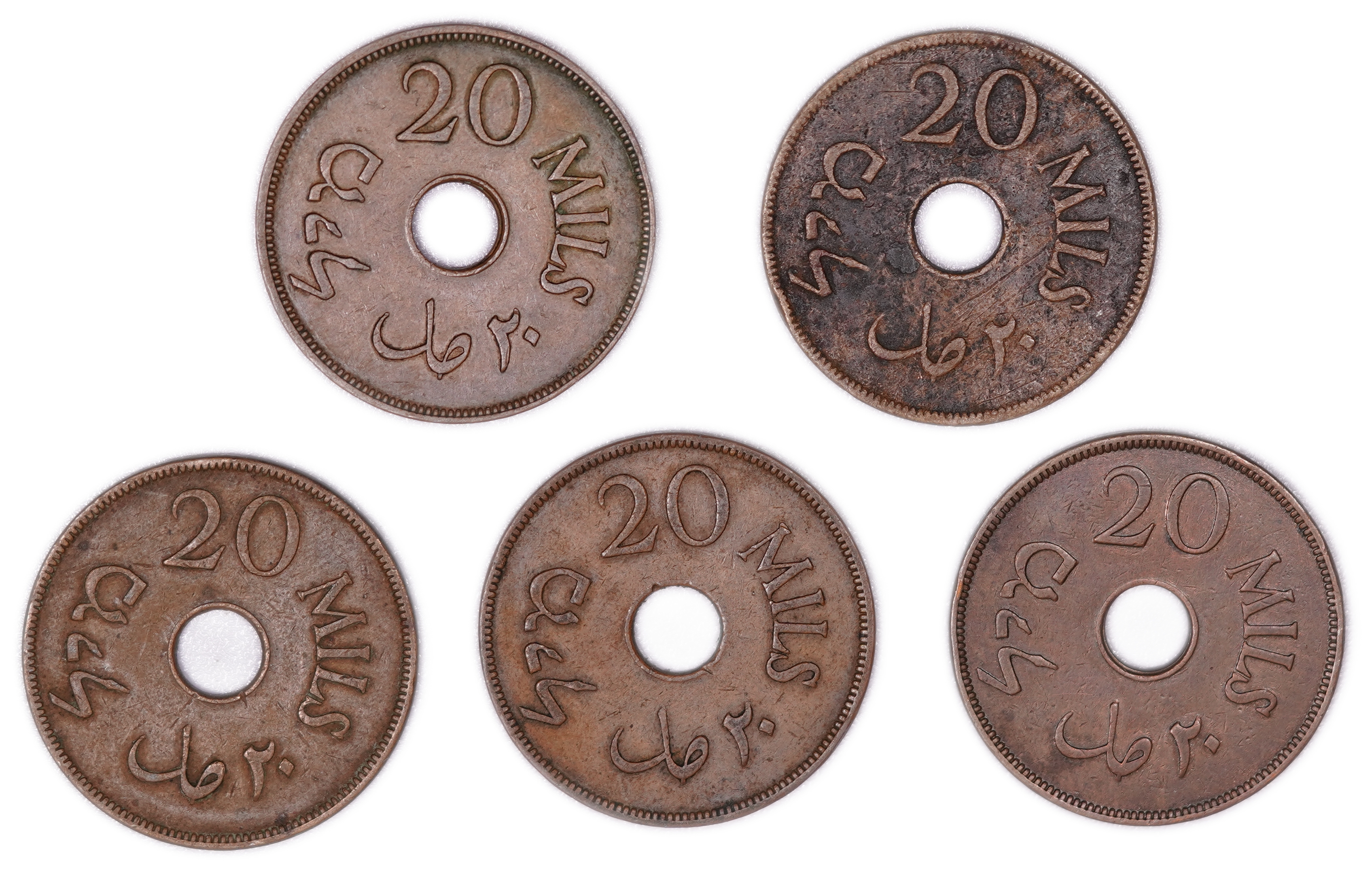 Palestine - British Mandate - 5 20 Mils Coins 1942 - F-VF - KM#5 - 1 1