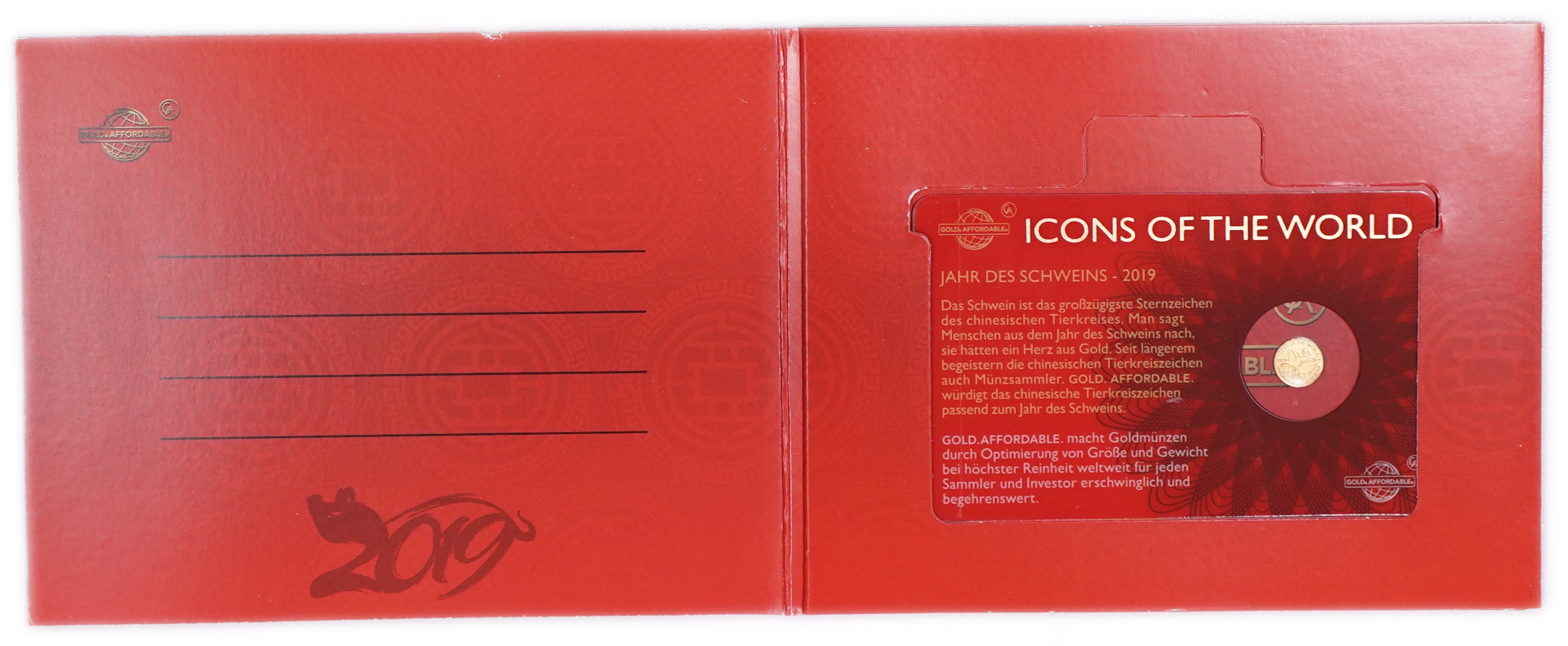 Rwanda - 10 Francs 2019 Gold Coin, Pig, .9999 Gold, 0.1555 g - 1/200 Troy Ounce, Uncirculated, Mintage up to 20,000 ... - 1 3
