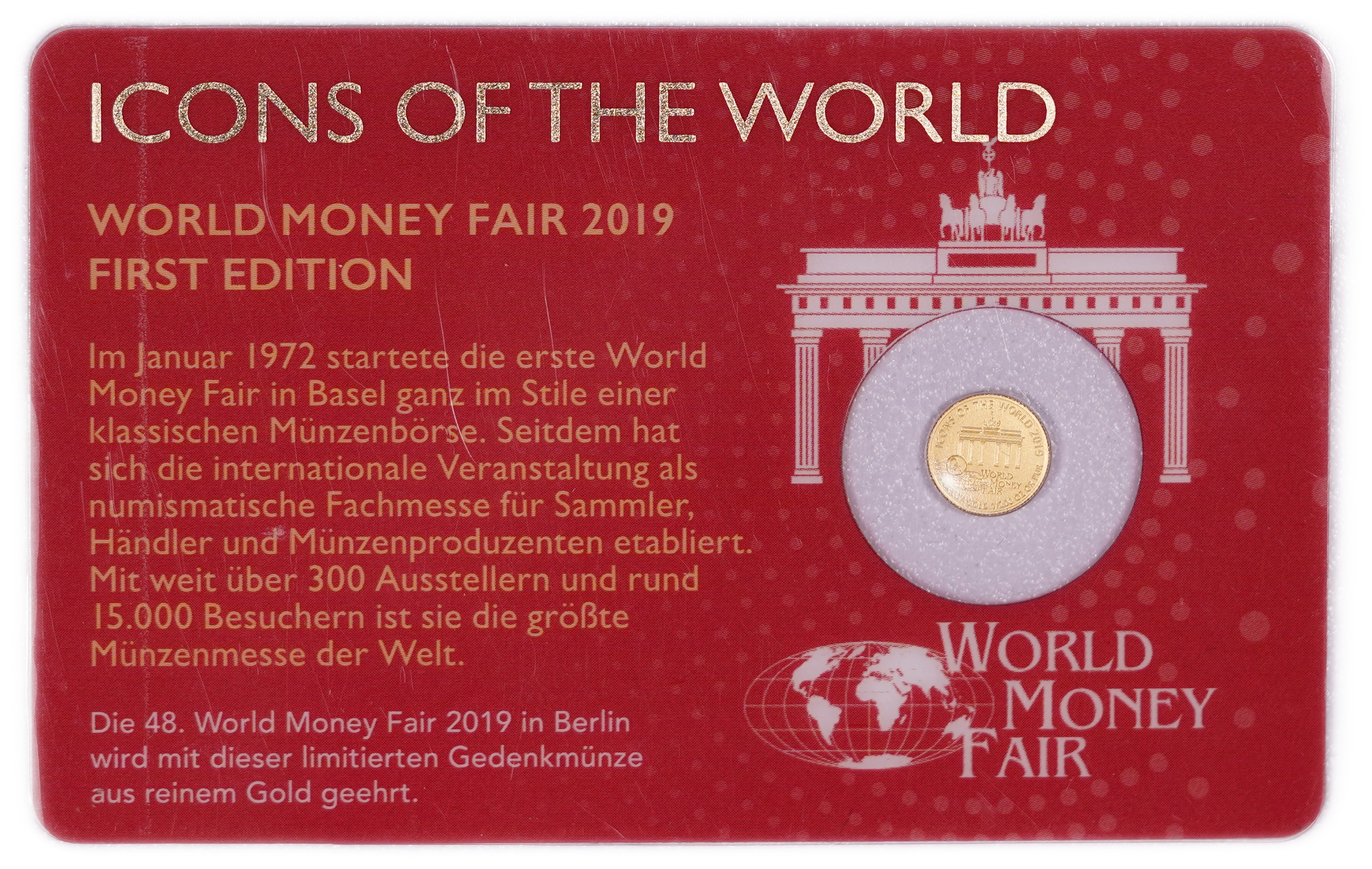 Rwanda - 10 Francs 2019 Gold Coin, World Money Fair Berlin - "Icons of the World - First Edition", Brandenburg Gate ... - 1 1
