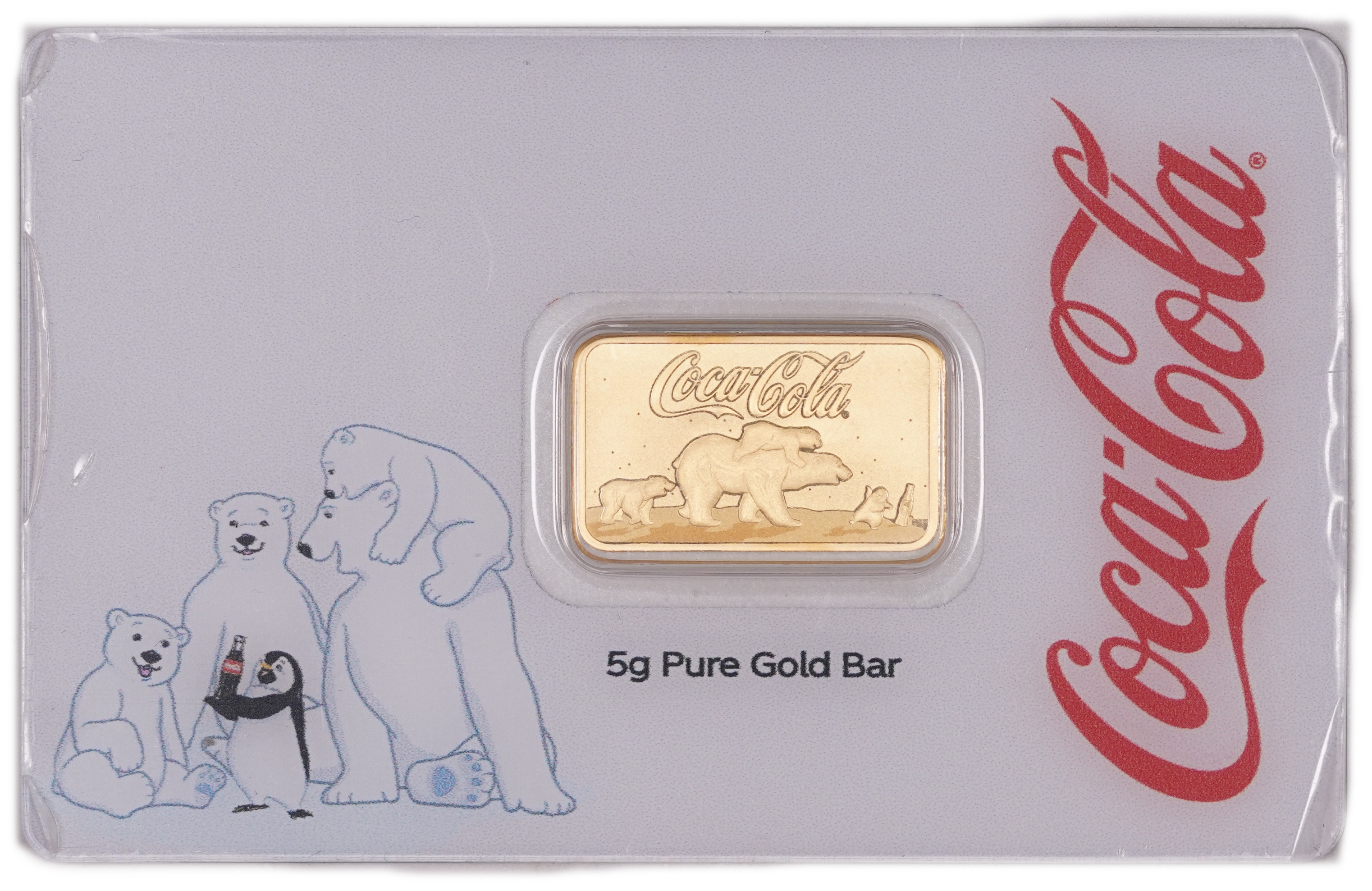 Switzerland - 2025 Coca-Cola Polar Bears Gold Bar - PAMP Suisse - .9999 Gold, 5 g, Certificate Number 02611 ... - 1 0