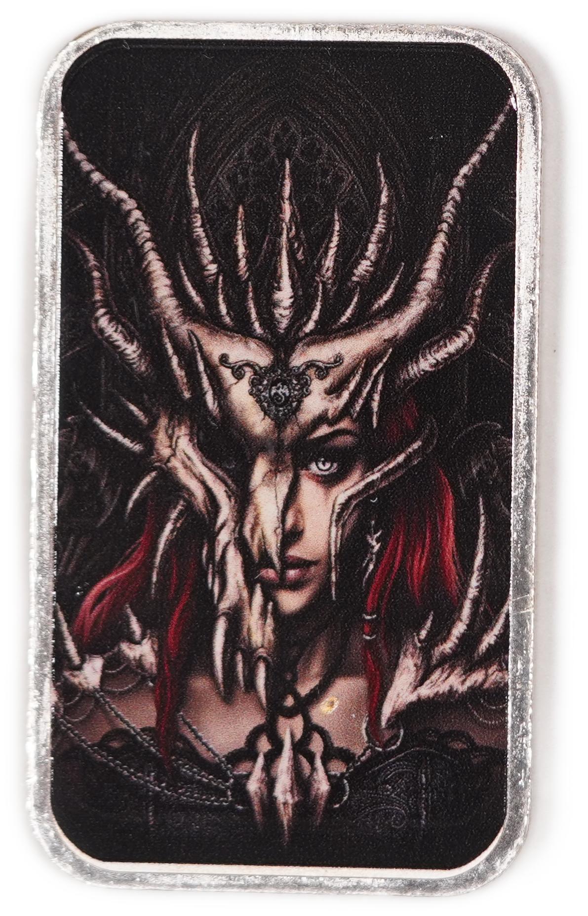 USA - “DRAGON MASK” Colorized Art Silver Bar by Sarah Richter - Echoes of Eternity Series - .999 Silver, 1 Troy ... - 1 0
