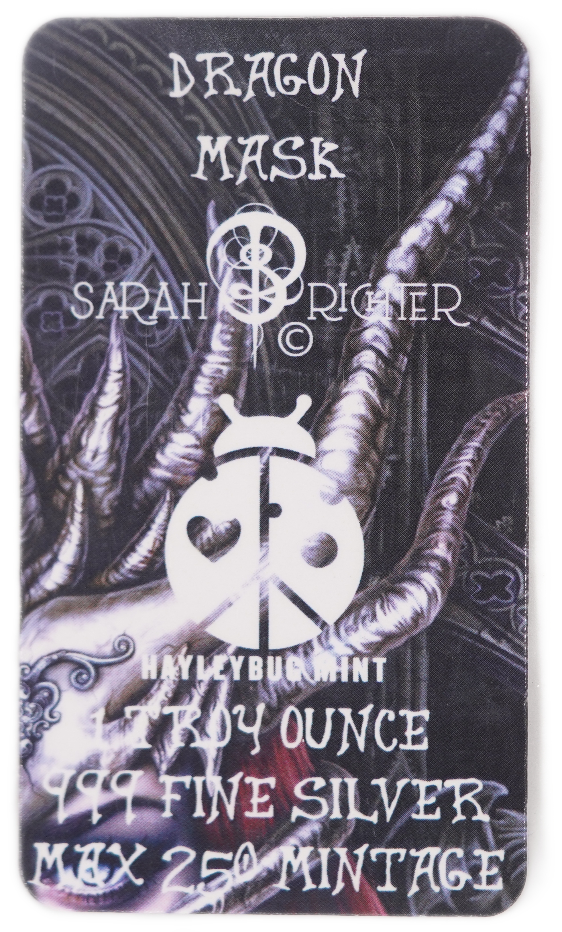 USA - “DRAGON MASK” Colorized Art Silver Bar by Sarah Richter - Echoes of Eternity Series - .999 Silver, 1 Troy ... - 1 3