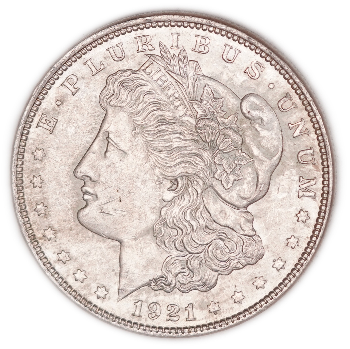 USA - 1921 Morgan 1 Dollar - Philadelphia Mint - .900 Silver, 26.71 g (24.04 g Net Silver, 0.7728 Troy Oz.) - KM#110 - 1 0