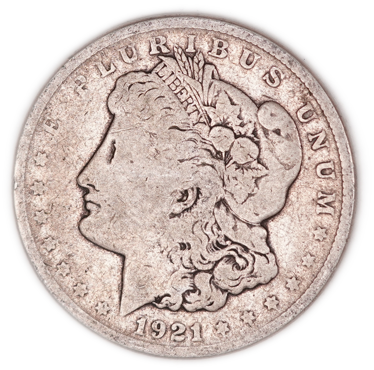 USA - 1921-S Morgan 1 Dollar - San Francisco Mint - .900 Silver, 26.00 g (23.40 g Net Silver, 0.7523 Troy Oz.) - KM#110 - 1 0