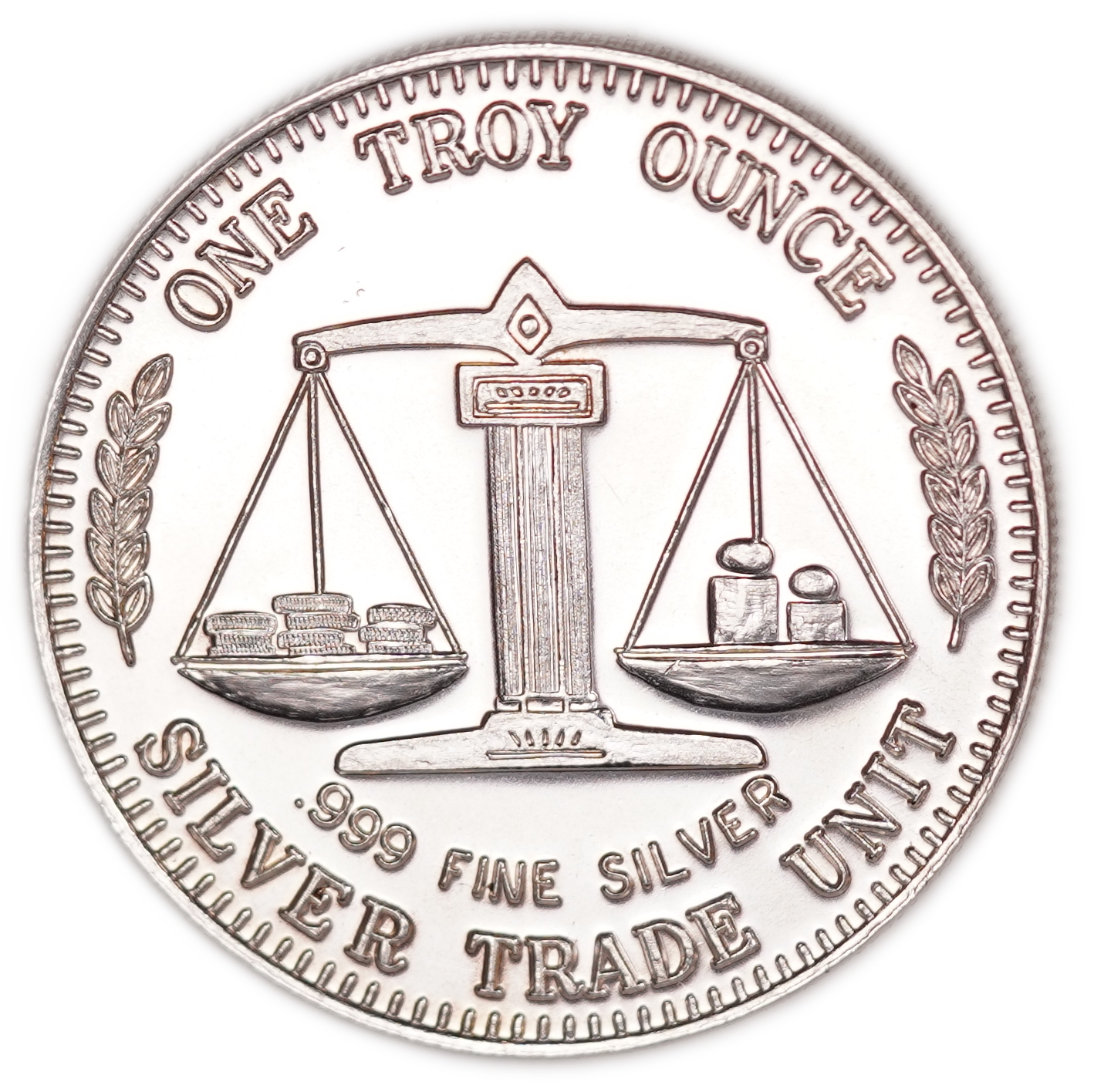 Silver Trade Unit - 1 Troy Ounce Silver Round - Sailing Ship and Balance Scales - .999 Silver, 31.1 g - 1 Troy Ounce - 1 1