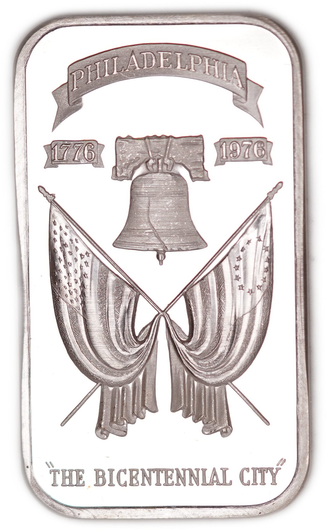 USA - Philadelphia "The Bicentennial City" Silver Ingot - Liberty Bell & U.S. Flags - 1776-1976 - Madison Mint - ... - 1 0