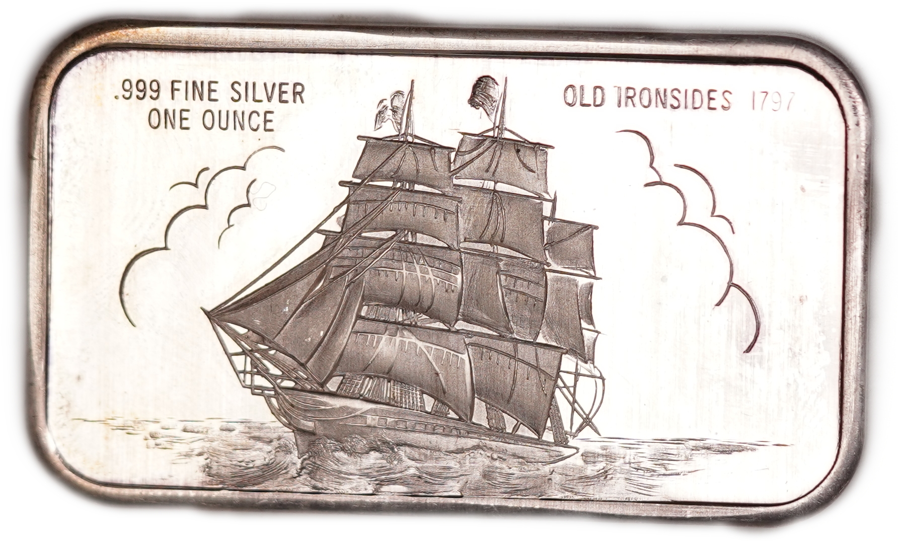 USA - "Old Ironsides" Silver Ingot - USS Constitution Warship, 1797 - .999 Fine Silver, 31.103 g, 1 Troy Oz. - 1 0