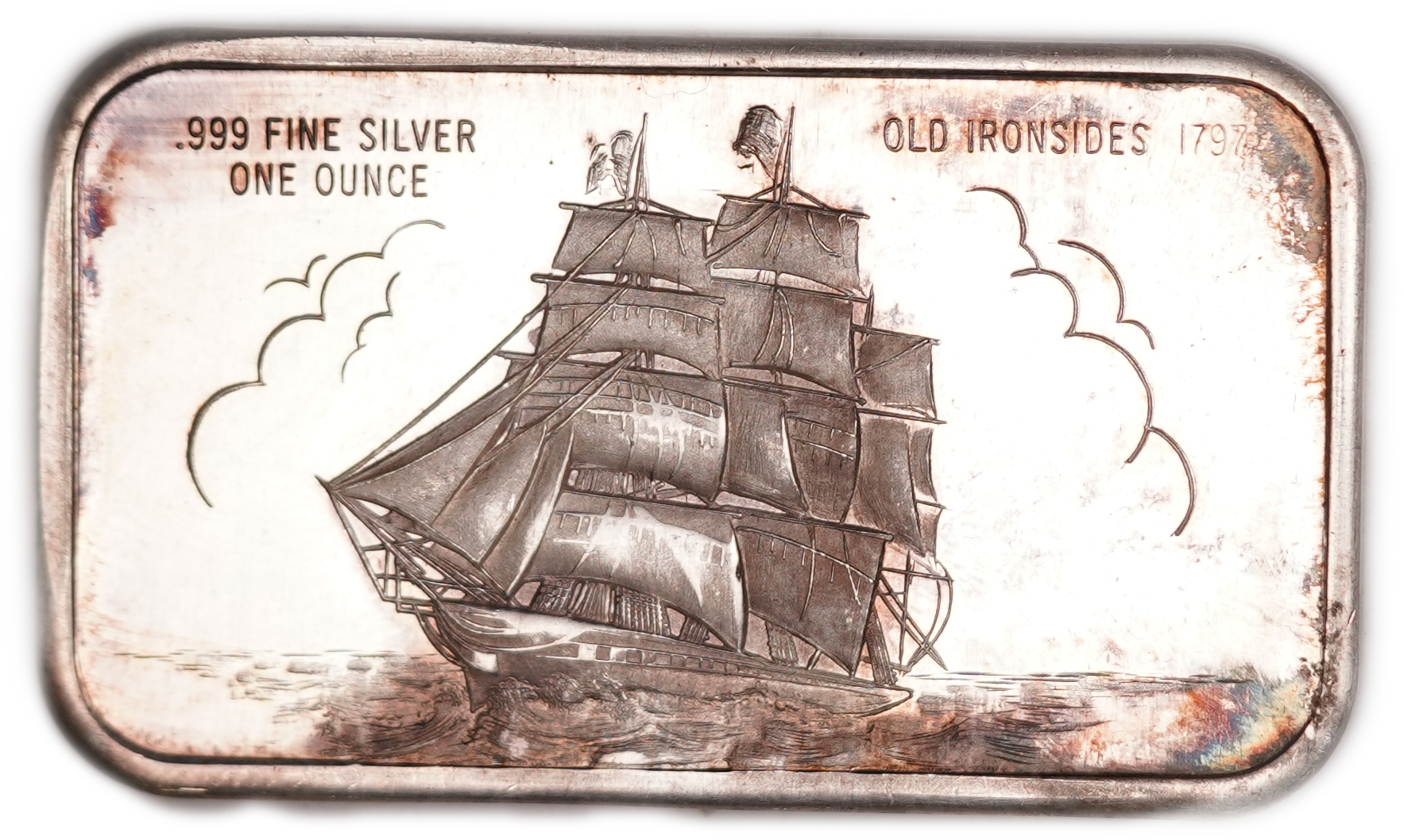 USA - "Old Ironsides" Silver Ingot - USS Constitution Warship, 1797 - Natural Toning - .999 Fine Silver, 31.103 g ... - 1 0