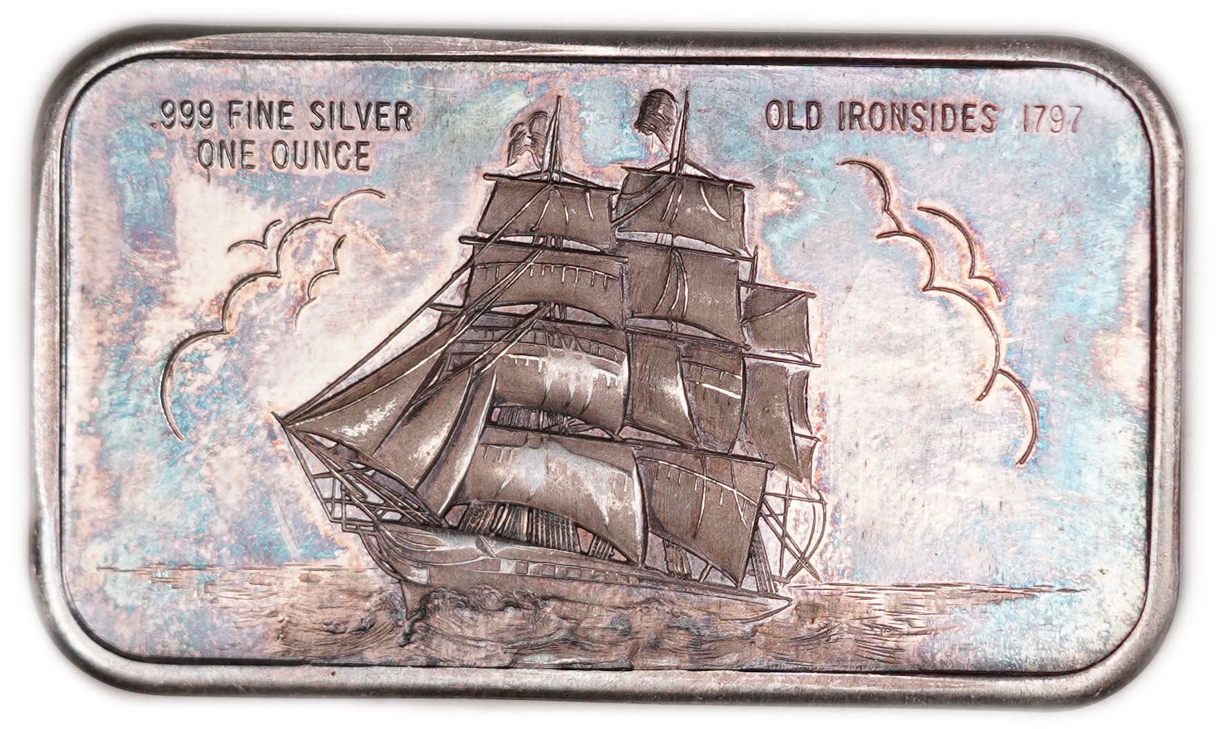 USA - "Old Ironsides" Silver Ingot - USS Constitution Warship, 1797 - Attractive Multicolored Toning - .999 Fine ... - 1 0
