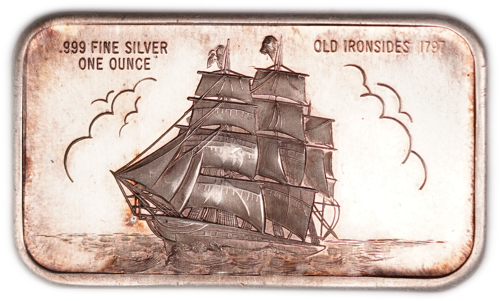 USA - "Old Ironsides" Silver Ingot - USS Constitution Warship, 1797 - Natural Toning - .999 Fine Silver, 31.103 g ... - 1 0