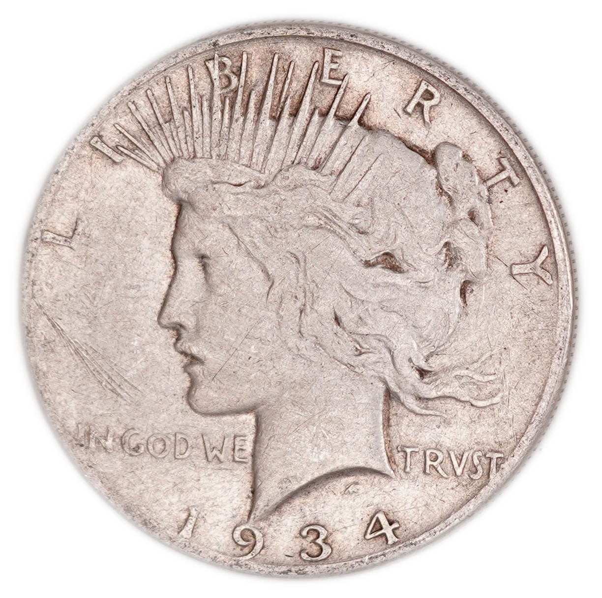 USA - 1 Dollar Peace 1934-S - San Francisco Mint - .900 Silver, 26.59 g (23.93 g Net Silver, 0.7694 Troy Oz.) - KM#150 - 1 0