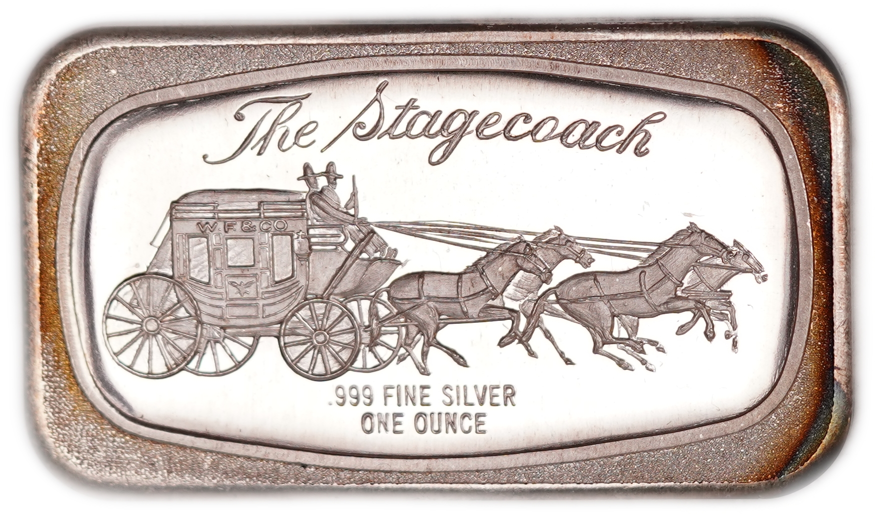 USA - "The Stagecoach" Silver Ingot - W.F. & Co Horse-Drawn Stagecoach - .999 Fine Silver, 31.103 g, 1 Troy Oz. - 1 0
