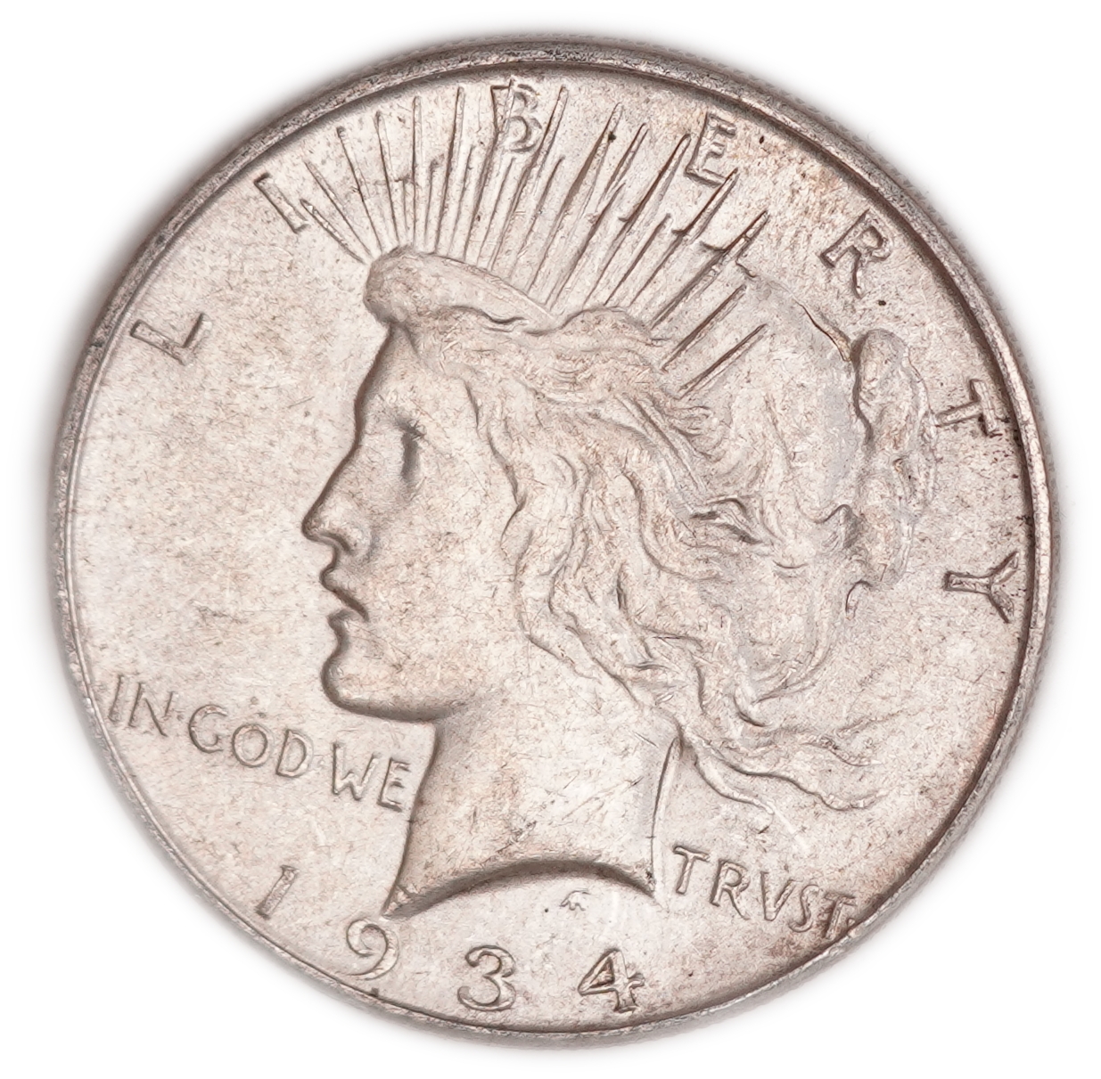 USA - 1 Dollar Peace 1934-D - Denver Mint - .900 Silver, 26.66 g (23.99 g Net Silver, 0.7713 Troy Oz.) - KM#150 - 1 0