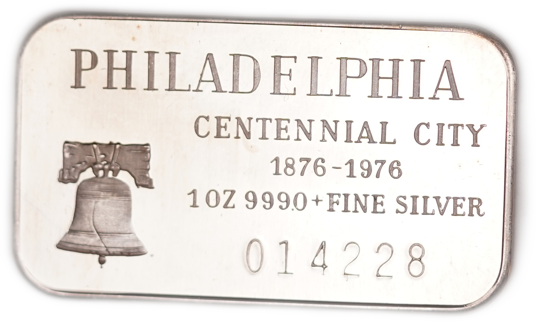 USA - Philadelphia Centennial City 1876-1976 Silver Ingot - Liberty Bell - No. 014228 - .999+ Fine Silver, 31.103 g ... - 1 0