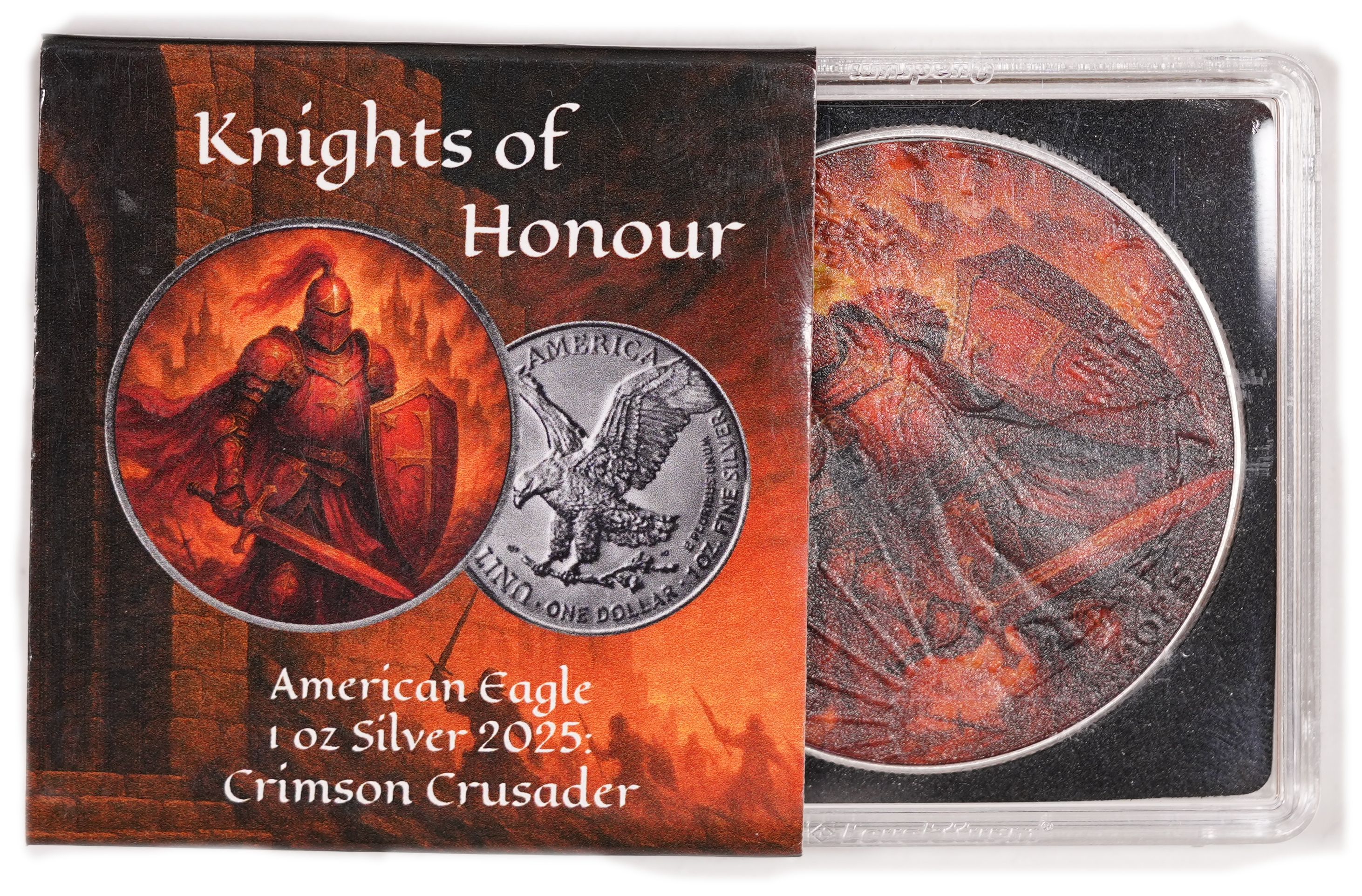 USA - 1 Dollar 2025 American Silver Eagle - Knights of Honour "Crimson Crusader" Edition - Red and Black Coloring ... - 1 2