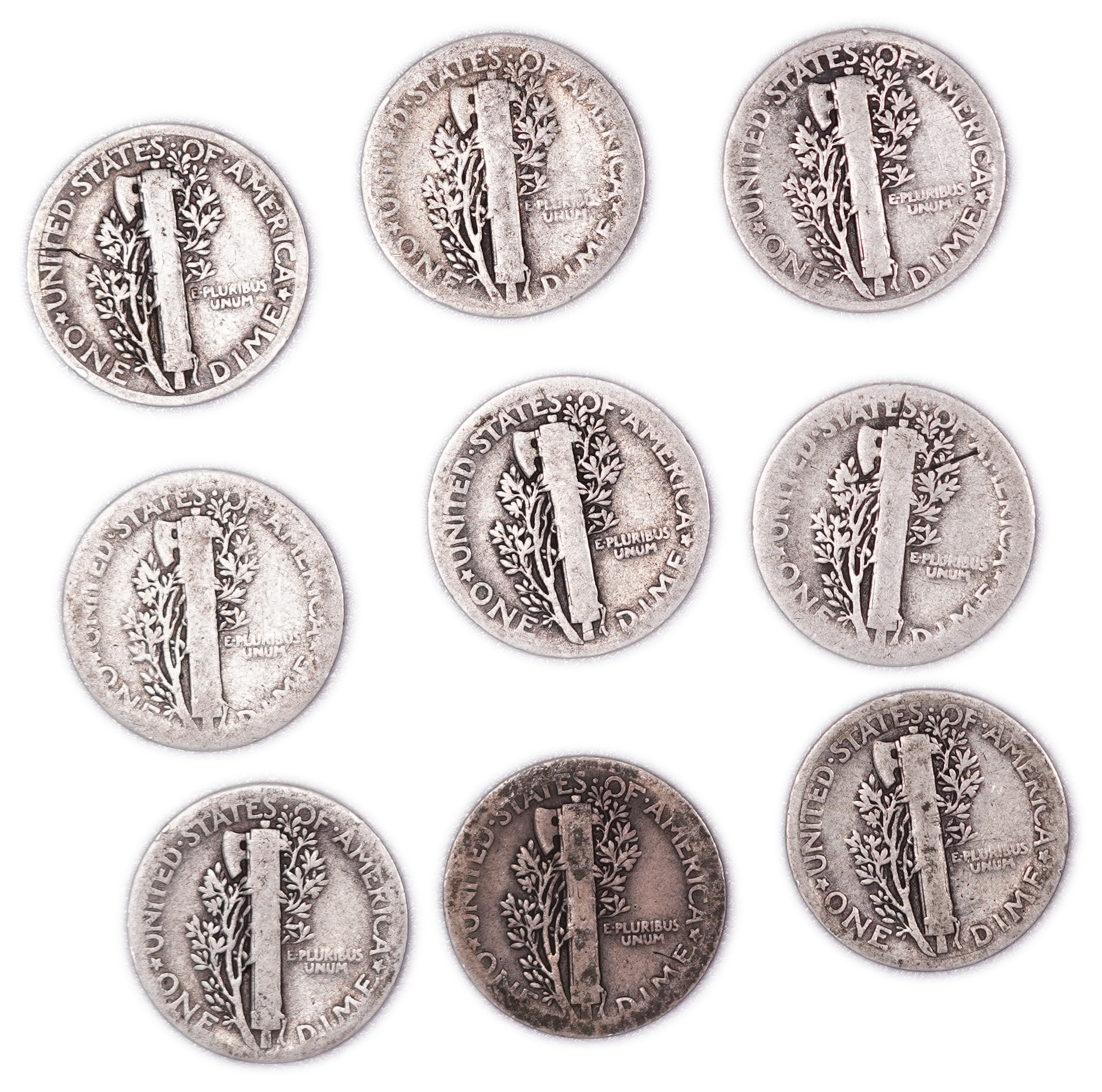 United States - Group of 29 10-Cent Coins - 25 Mercury Dimes, 1 Roosevelt Dime & 3 Barber Dimes - .900 Silver - ... - 1 5