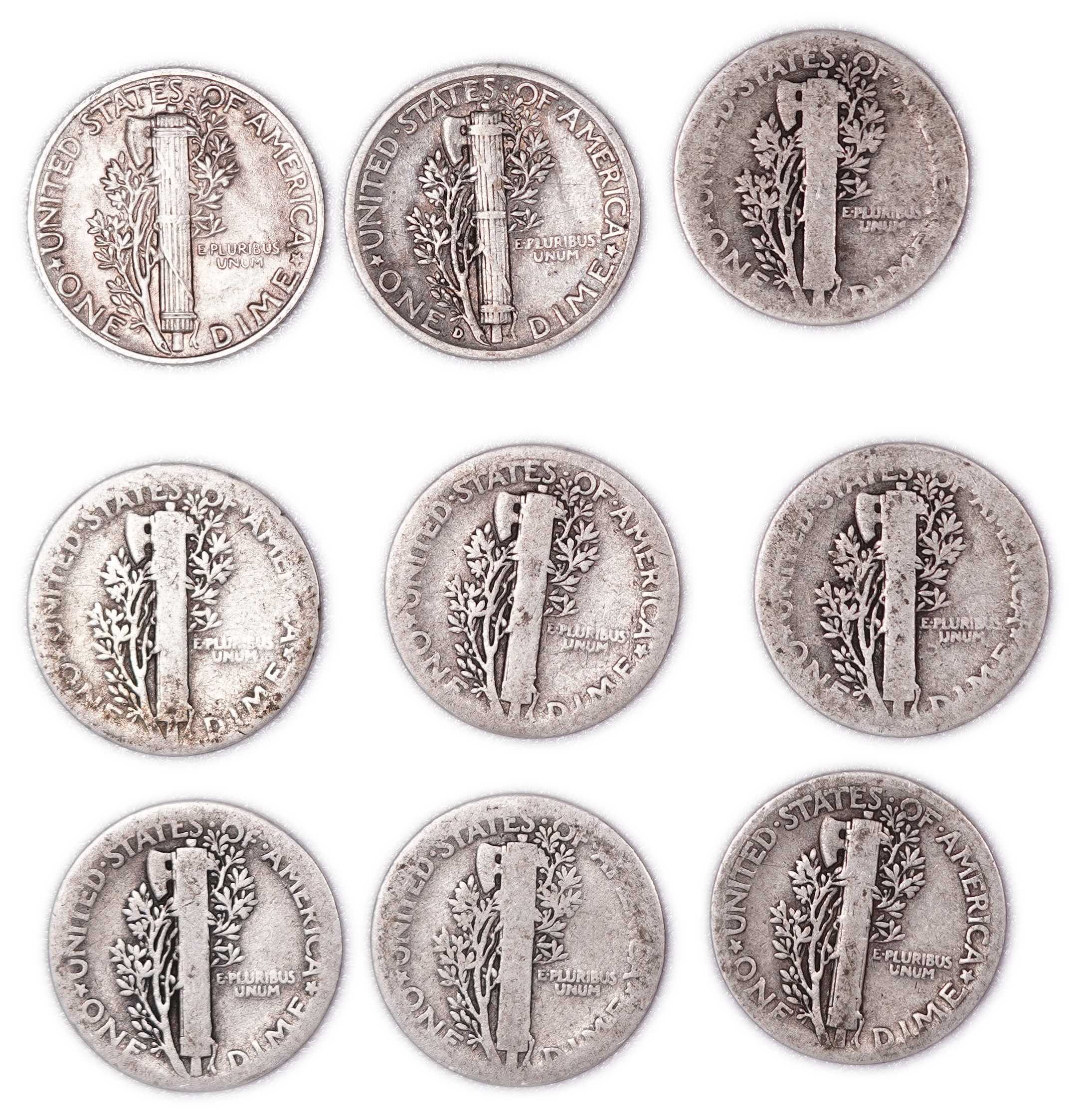United States - Group of 29 10-Cent Coins - 25 Mercury Dimes, 1 Roosevelt Dime & 3 Barber Dimes - .900 Silver - ... - 1 3