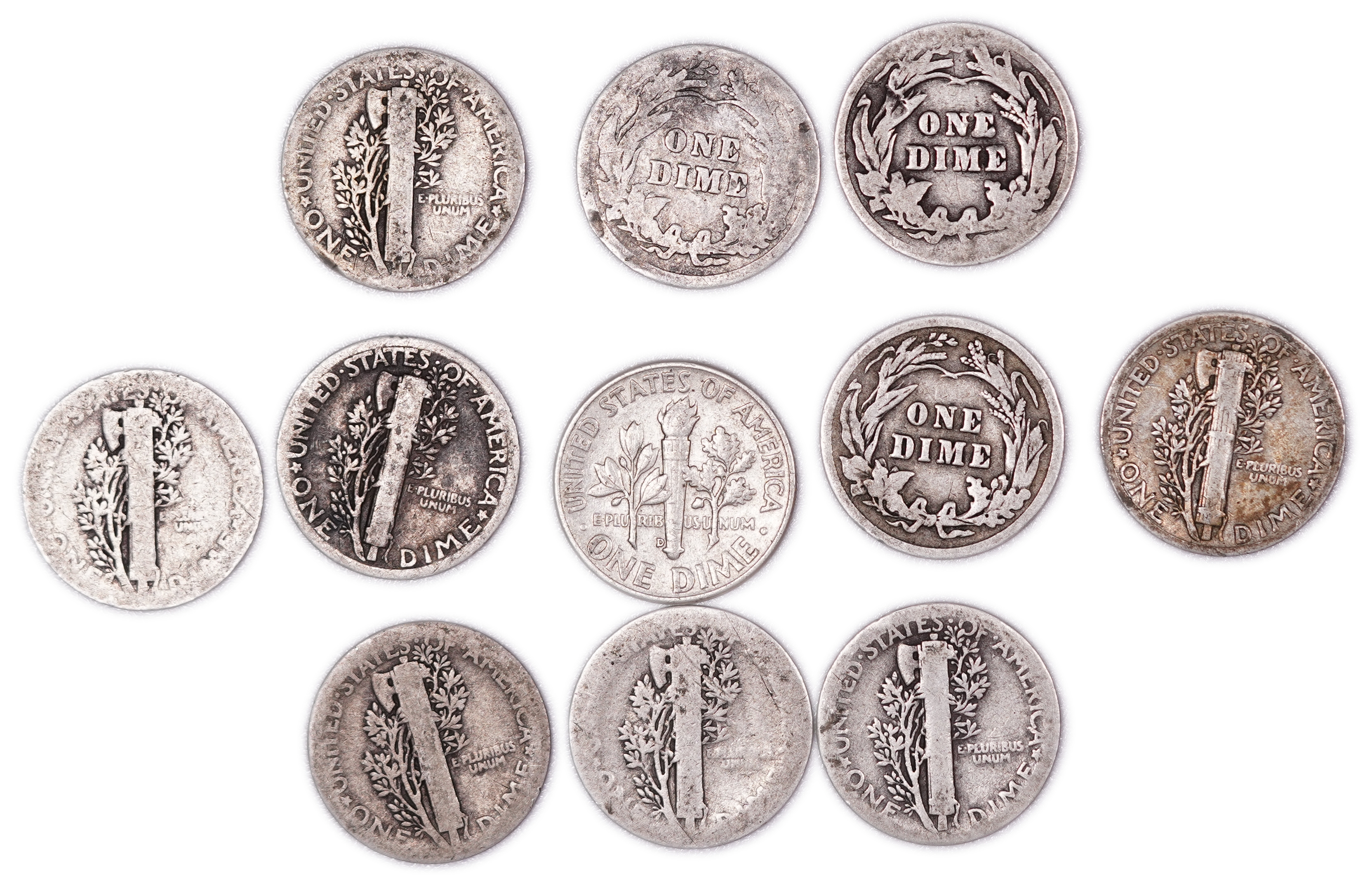 United States - Group of 29 10-Cent Coins - 25 Mercury Dimes, 1 Roosevelt Dime & 3 Barber Dimes - .900 Silver - ... - 1 7