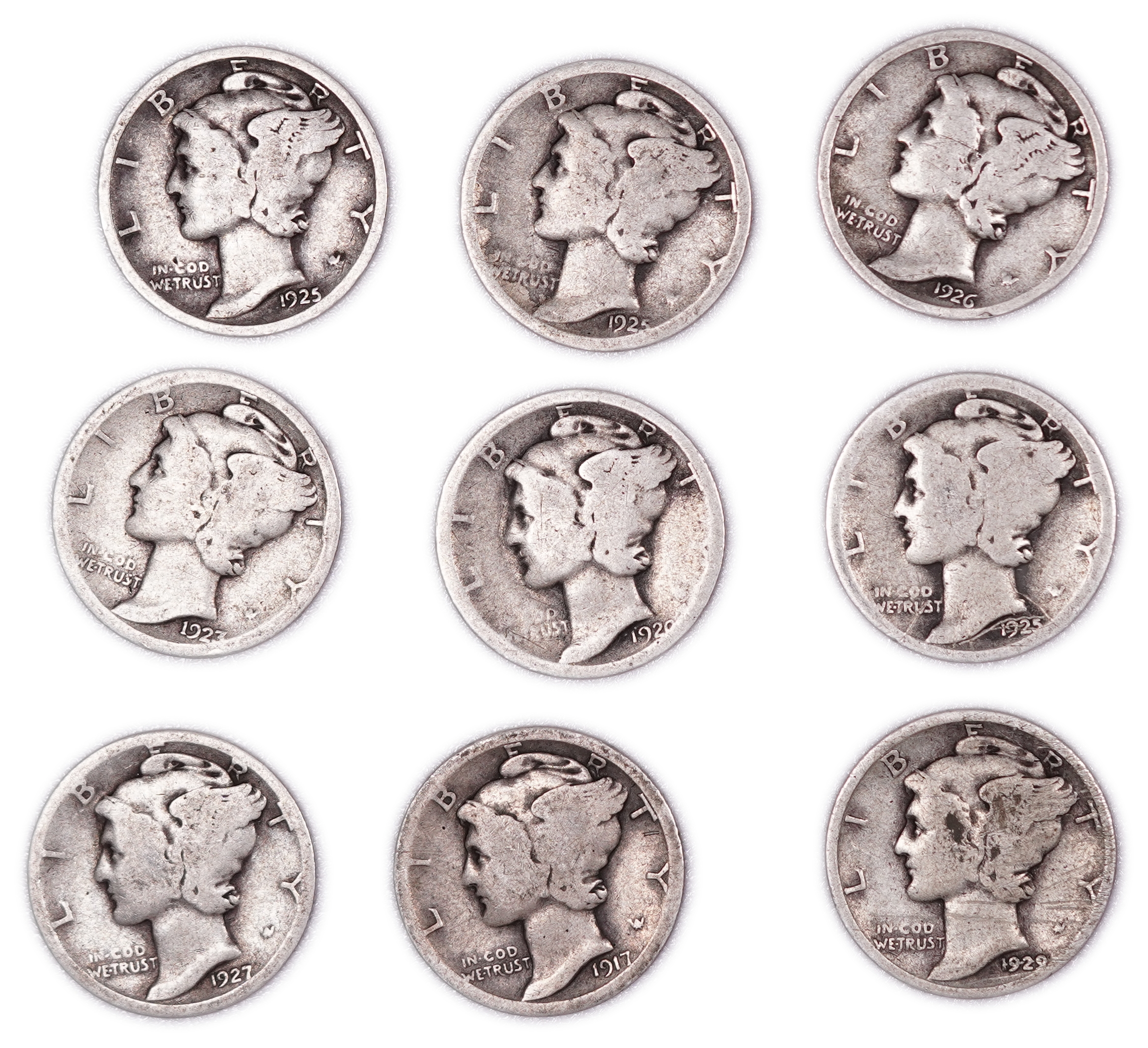United States - Group of 29 10-Cent Coins - 25 Mercury Dimes, 1 Roosevelt Dime & 3 Barber Dimes - .900 Silver - ... - 1 4