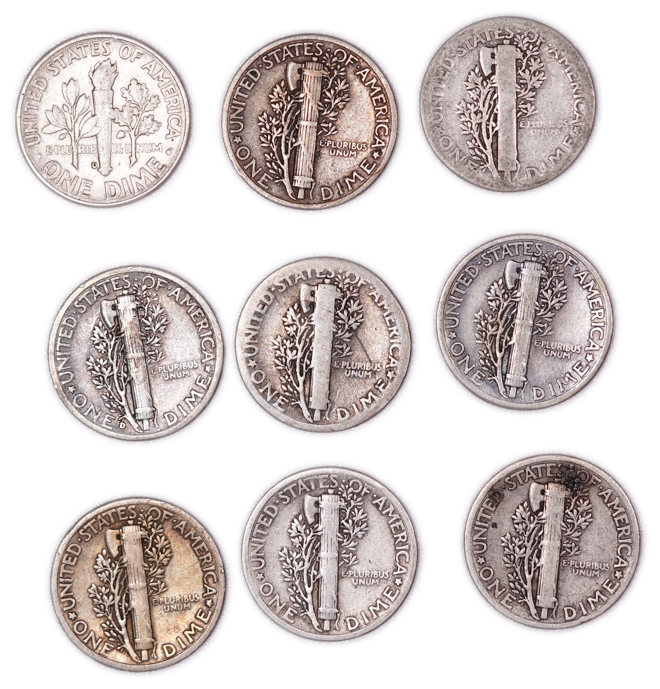 United States - Group of 27 10-Cent Coins - 25 Mercury Dimes & 2 Roosevelt Dimes - .900 Silver - Total Weight 65.87 ... - 1 5