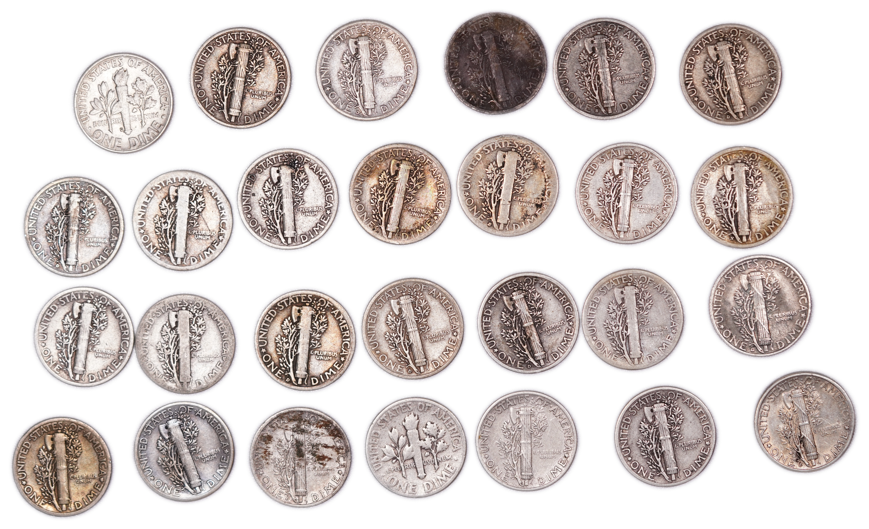 United States - Group of 27 10-Cent Coins - 25 Mercury Dimes & 2 Roosevelt Dimes - .900 Silver - Total Weight 65.87 ... - 1 1