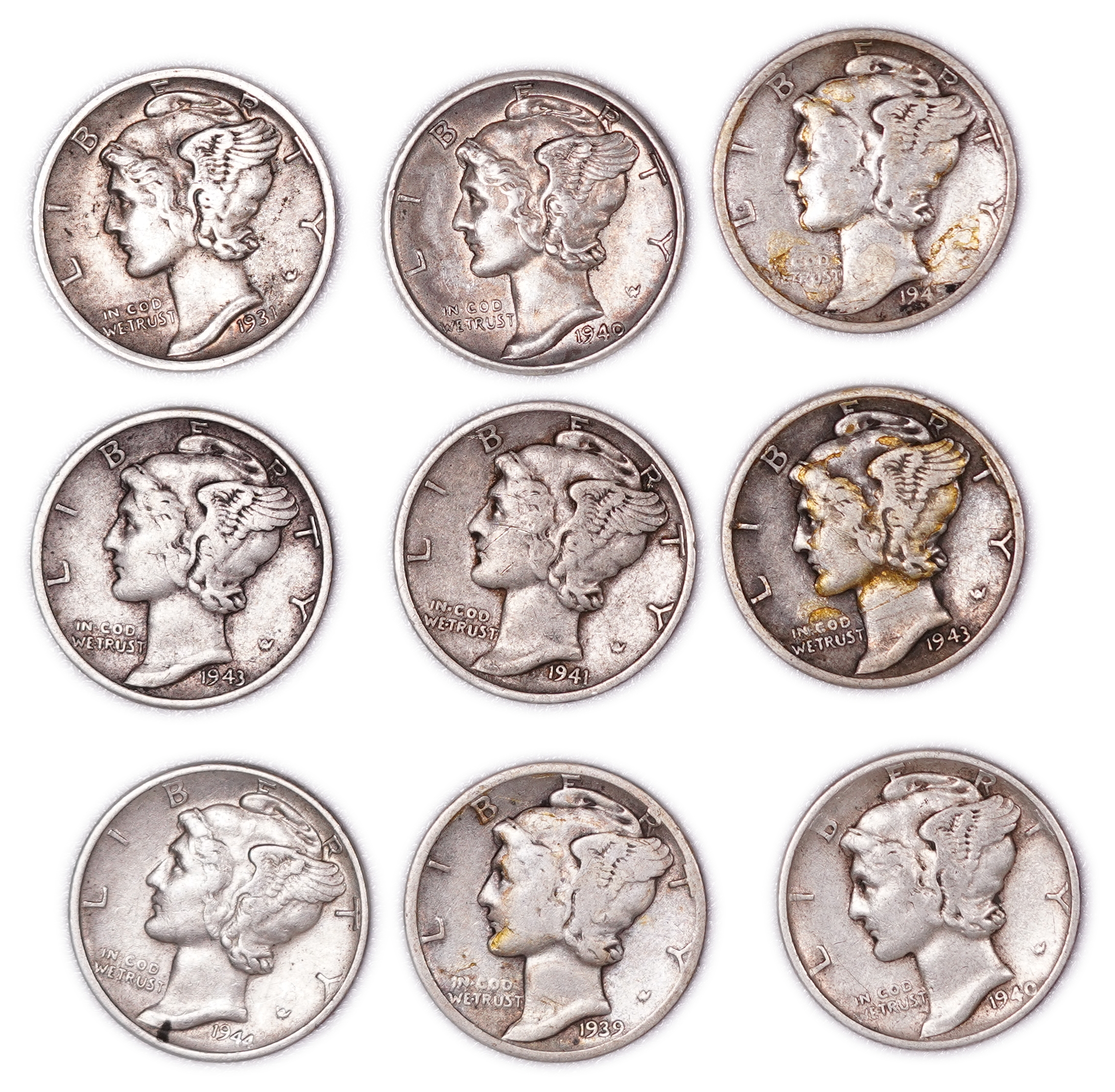 United States - Group of 27 10-Cent Coins - 25 Mercury Dimes & 2 Roosevelt Dimes - .900 Silver - Total Weight 65.87 ... - 1 2