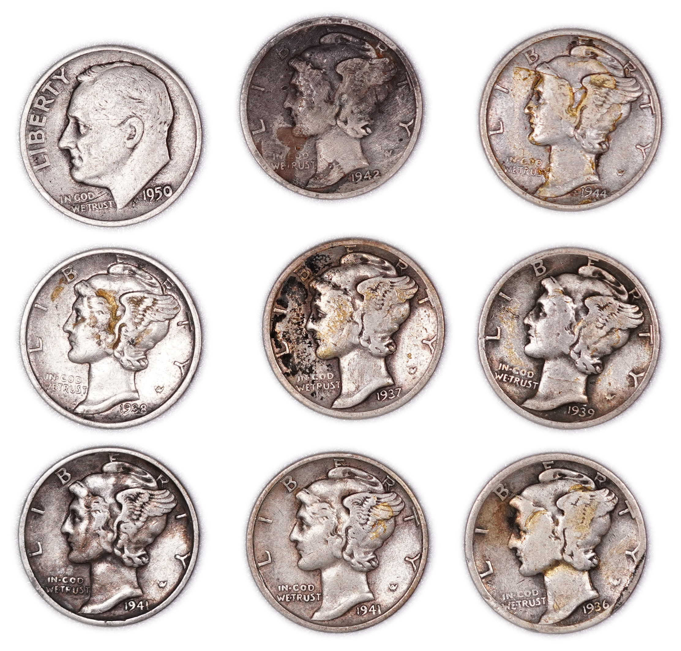 United States - Group of 27 10-Cent Coins - 25 Mercury Dimes & 2 Roosevelt Dimes - .900 Silver - Total Weight 65.87 ... - 1 6