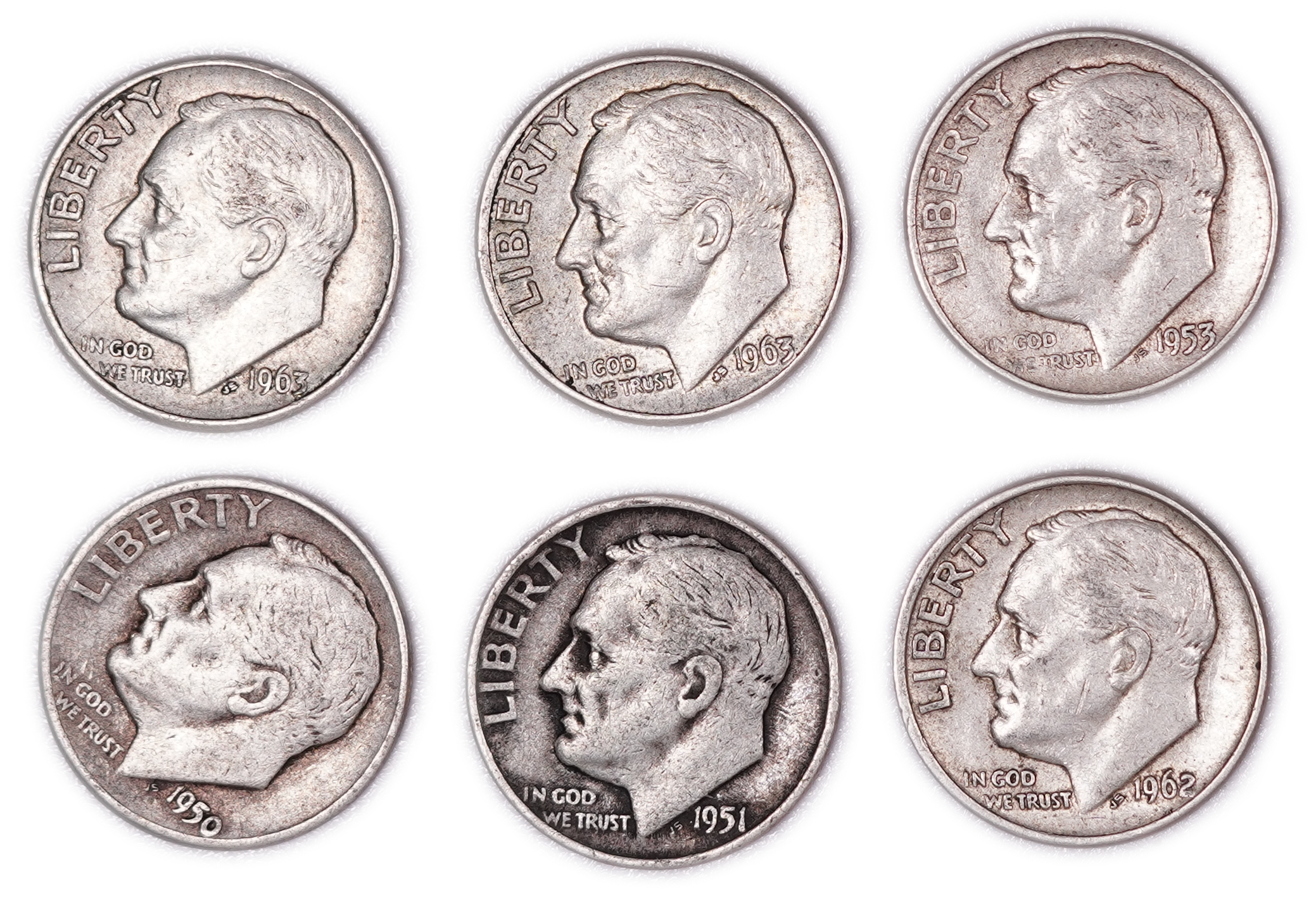 United States - Group of 18 10-Cent Coins - 17 Roosevelt Dimes & 1 Mercury Dime - .900 Silver - Total Weight 42.10 ... - 1 2