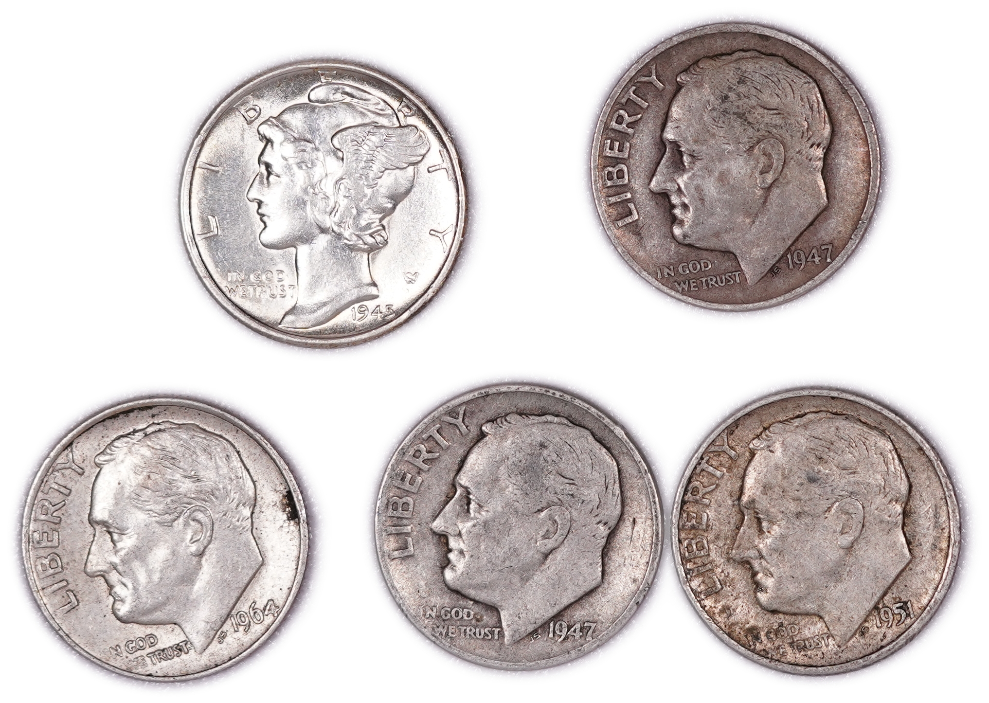 United States - Group of 18 10-Cent Coins - 17 Roosevelt Dimes & 1 Mercury Dime - .900 Silver - Total Weight 42.10 ... - 1 6