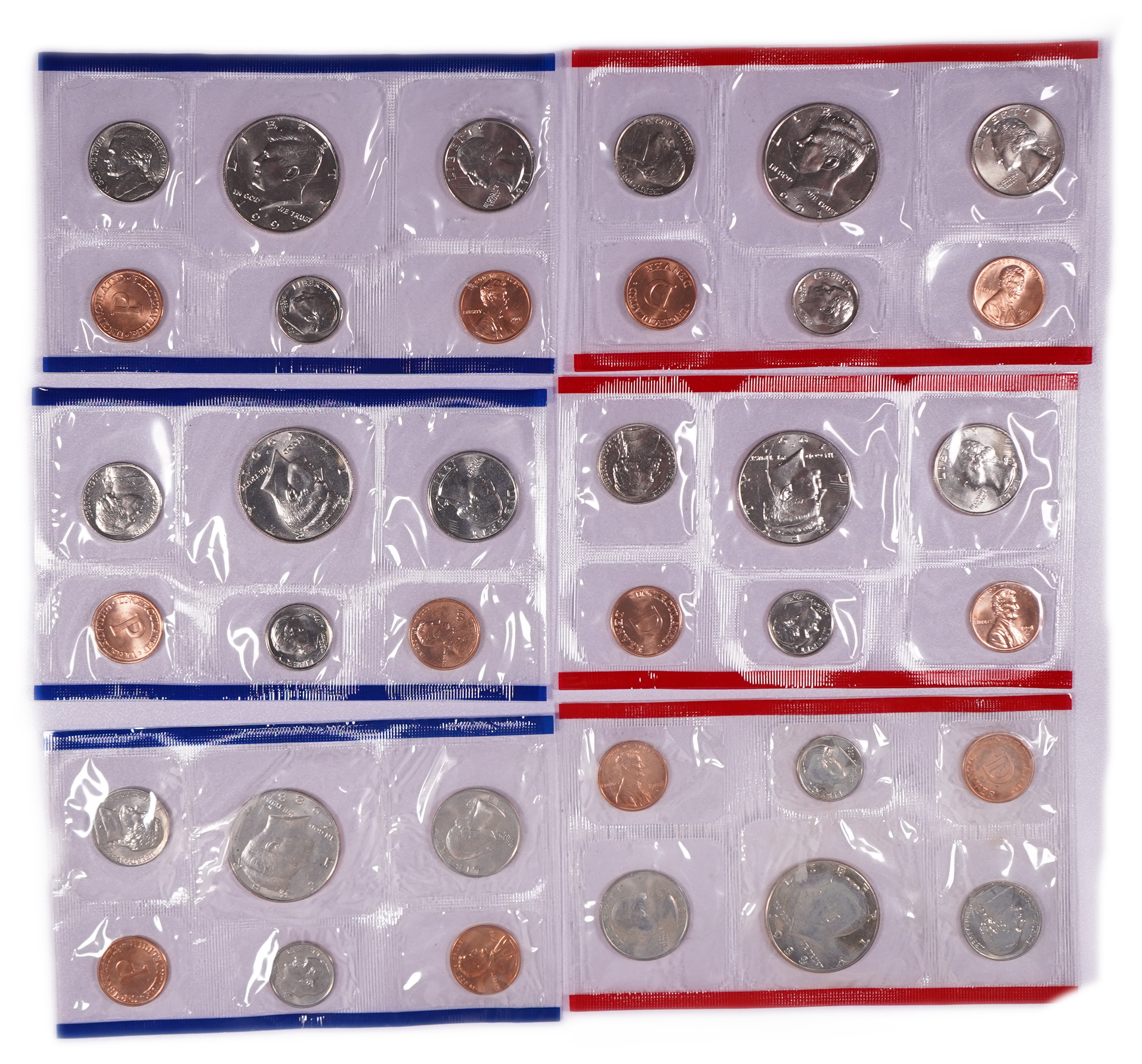 United States -Lot of 3 Official 1991 U.S. Mint Uncirculated Coin Sets - Each Set with Two 6-Piece Packs, Total 36 ... - 1 1