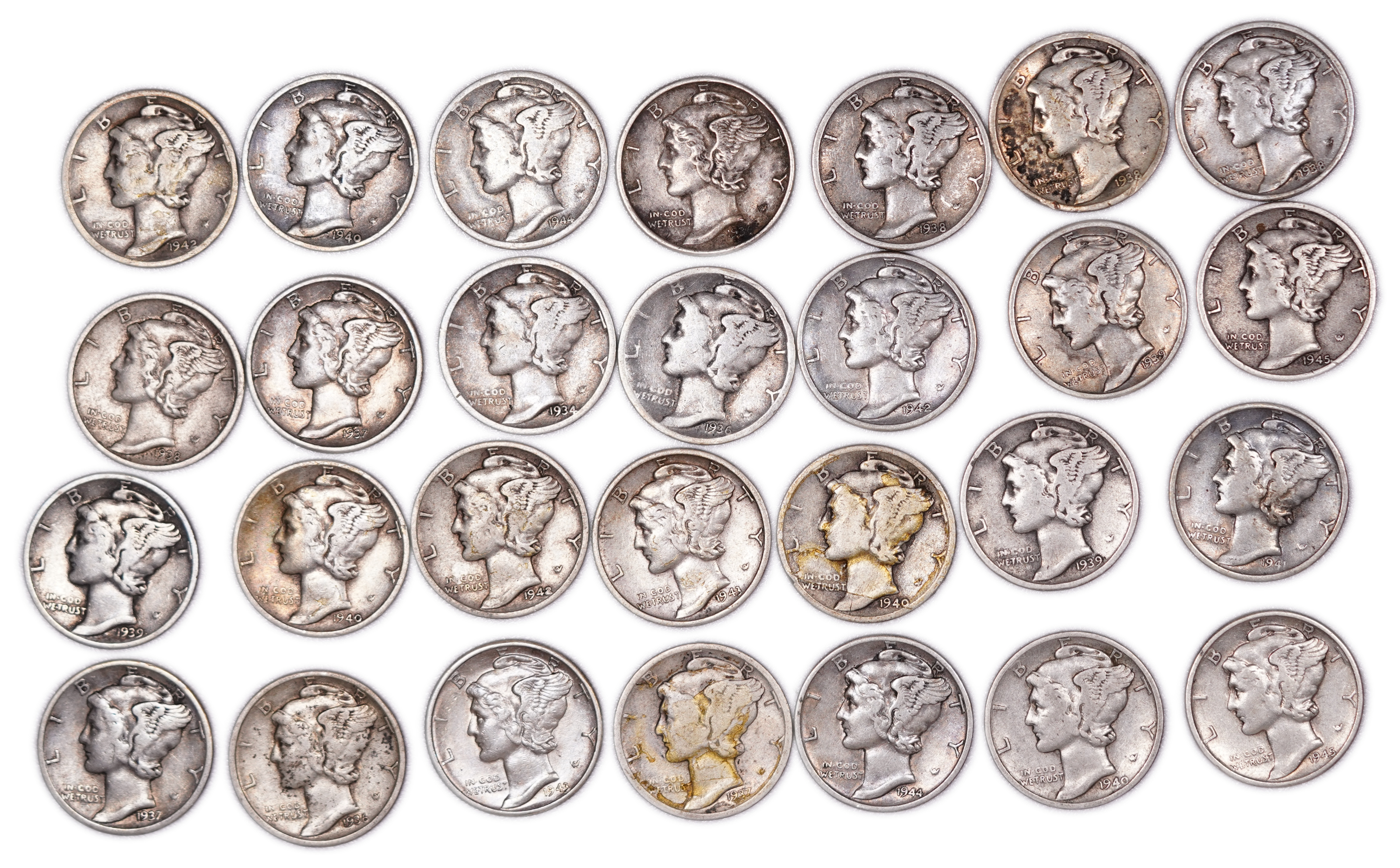 United States - Group of 28 Mercury Dimes - .900 Silver - Total Weight 68.45 g (Approx. 61.61 g Net Silver, Approx. ... - 1 0