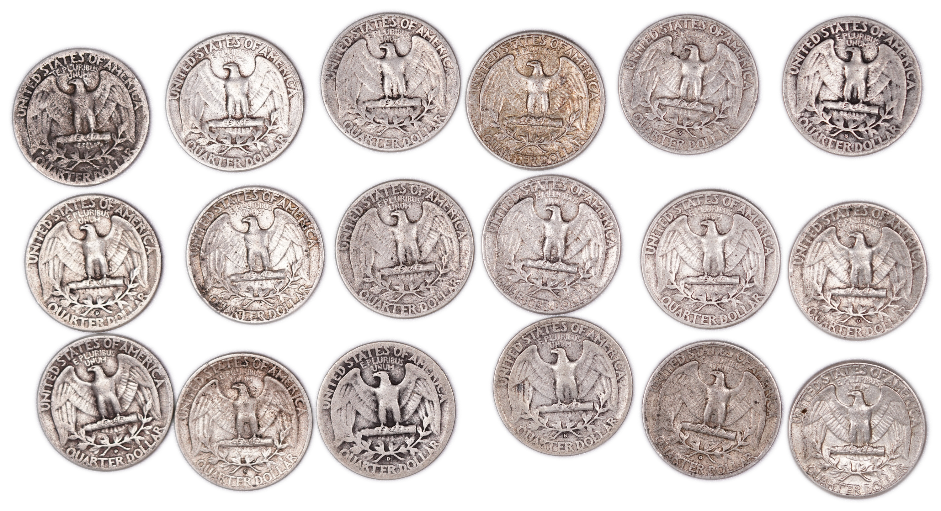 United States - Group of 18 Washington Quarter Dollar Coins - .900 Silver - Total Weight 111.33 g (Approx. 100.20 g ... - 1 1