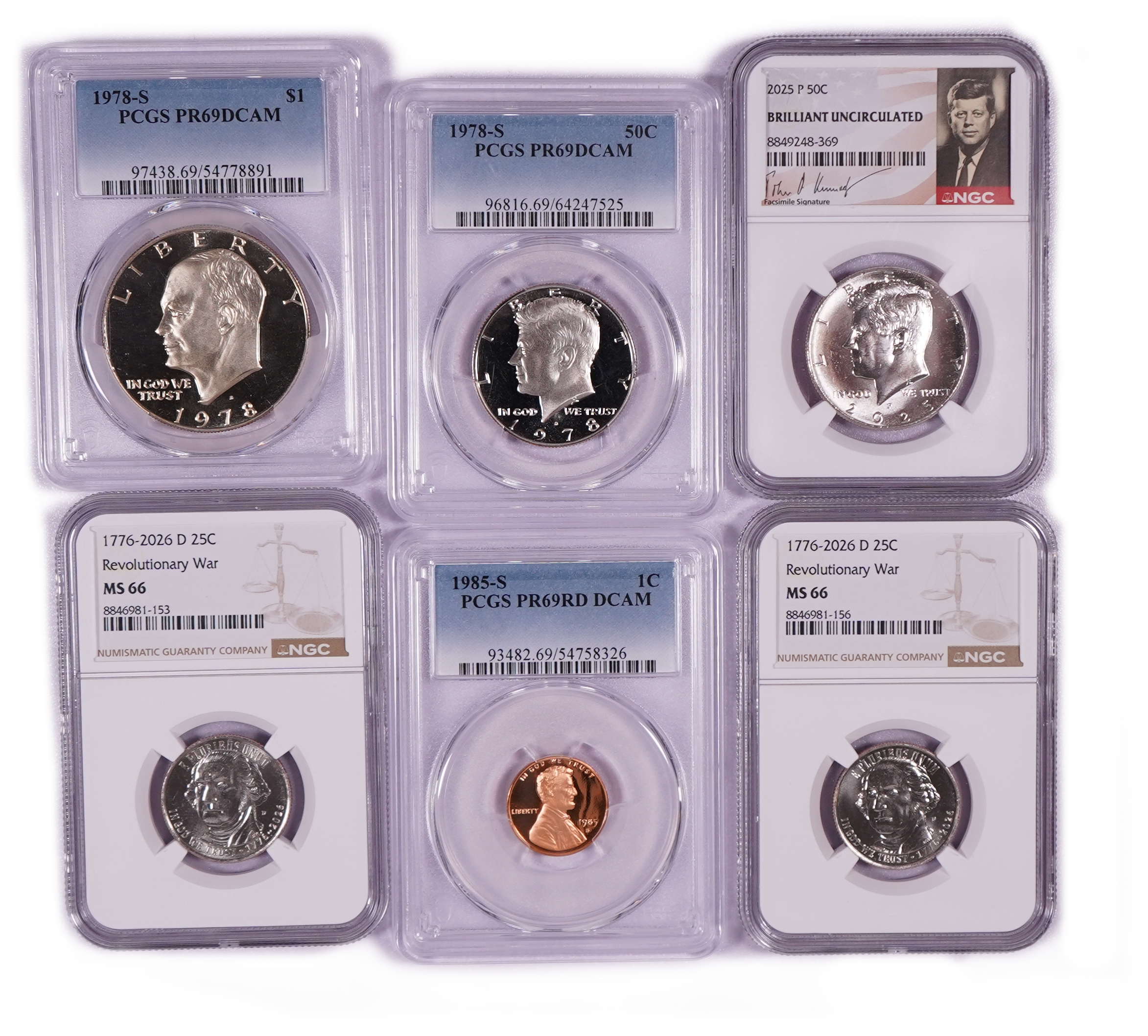 United States - Lot of 6 PCGS and NGC Graded Coins - 1978-S $1, 1978-S and 2025-P Half Dollars, 1985-S 1 Cent and ... - 1 0