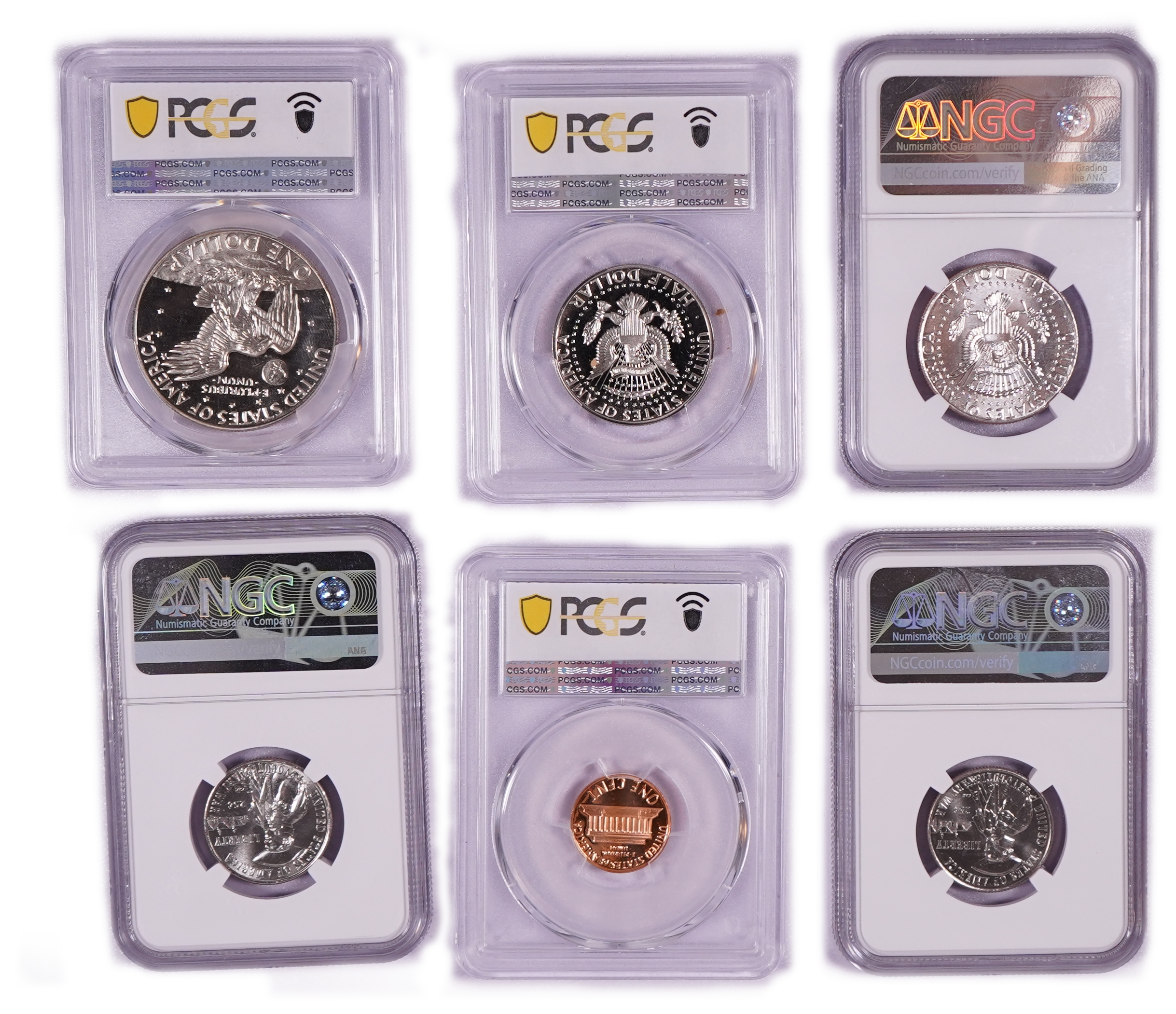 United States - Lot of 6 PCGS and NGC Graded Coins - 1978-S $1, 1978-S and 2025-P Half Dollars, 1985-S 1 Cent and ... - 1 1