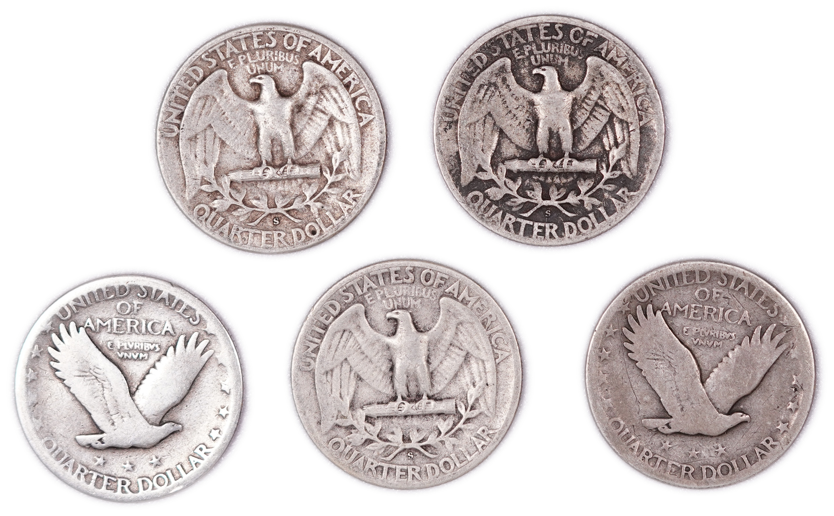 United States - Group of 17 Quarter Dollar Coins - 12 Washington, 3 Barber and 2 Standing Liberty - .900 Silver - ... - 1 3