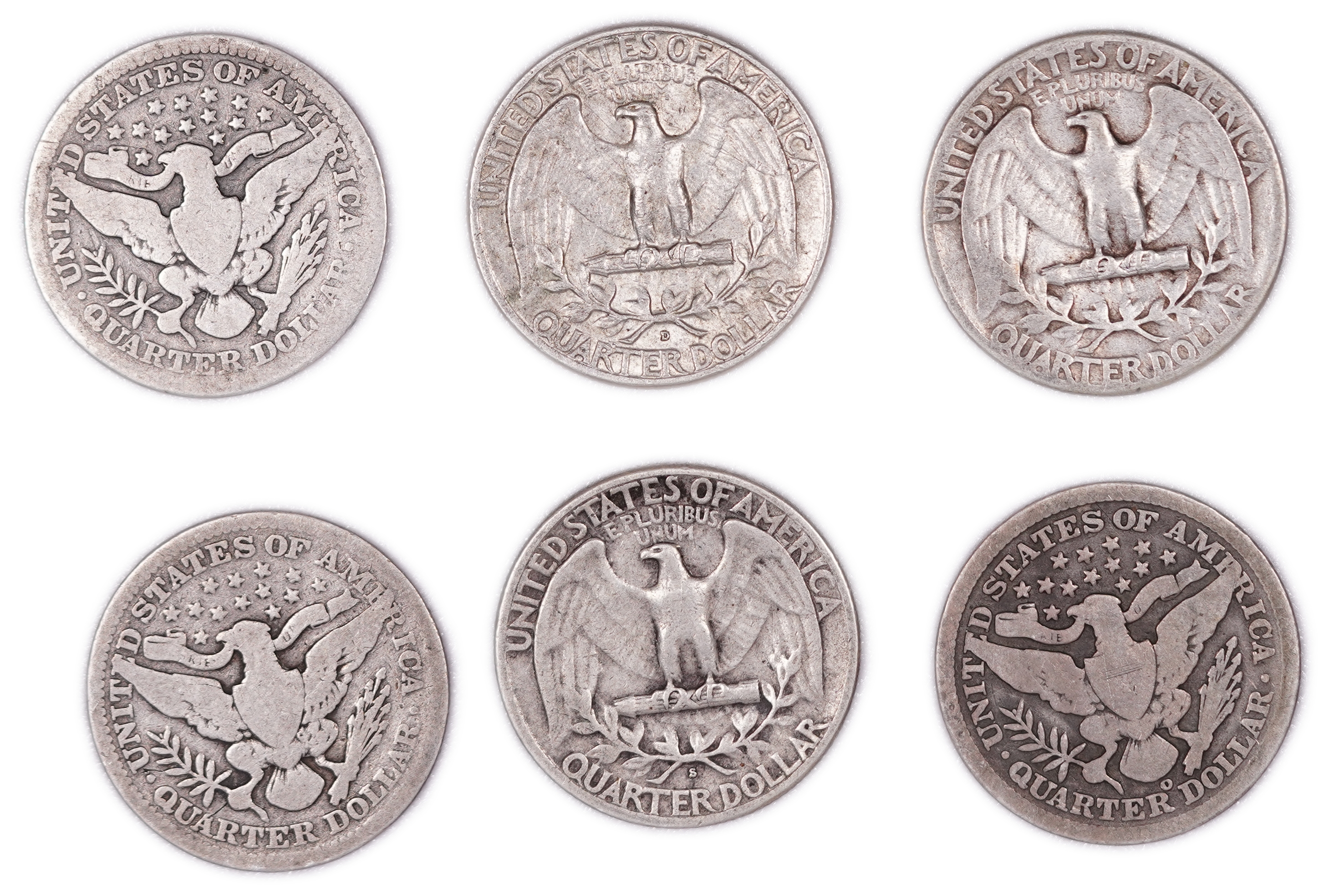 United States - Group of 17 Quarter Dollar Coins - 12 Washington, 3 Barber and 2 Standing Liberty - .900 Silver - ... - 1 5