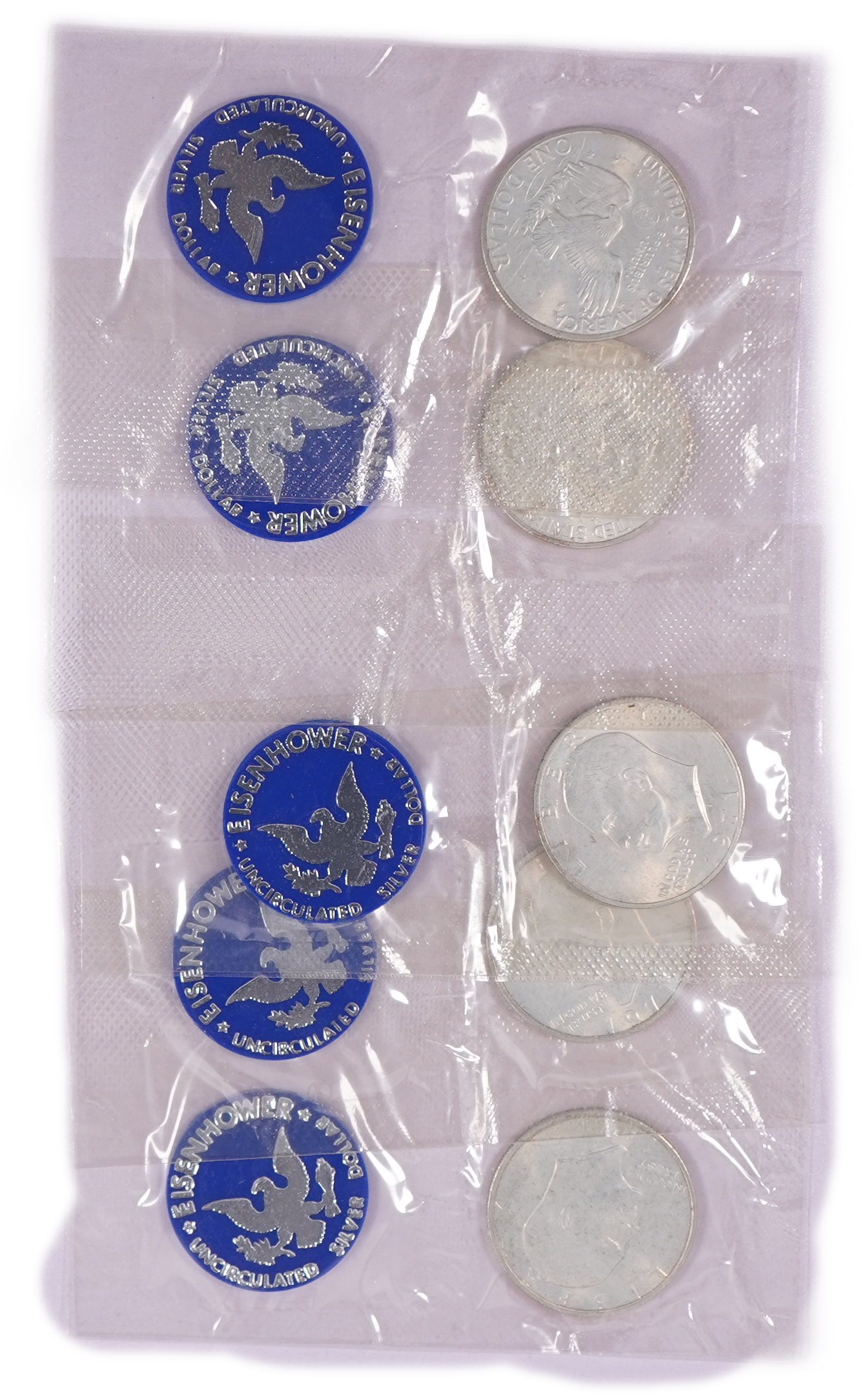 United States - Lot of 5 Official U.S. Mint Eisenhower Dollar Sets - 40% Silver, Uncirculated - Total 5 Coins, $5 ... - 1 1