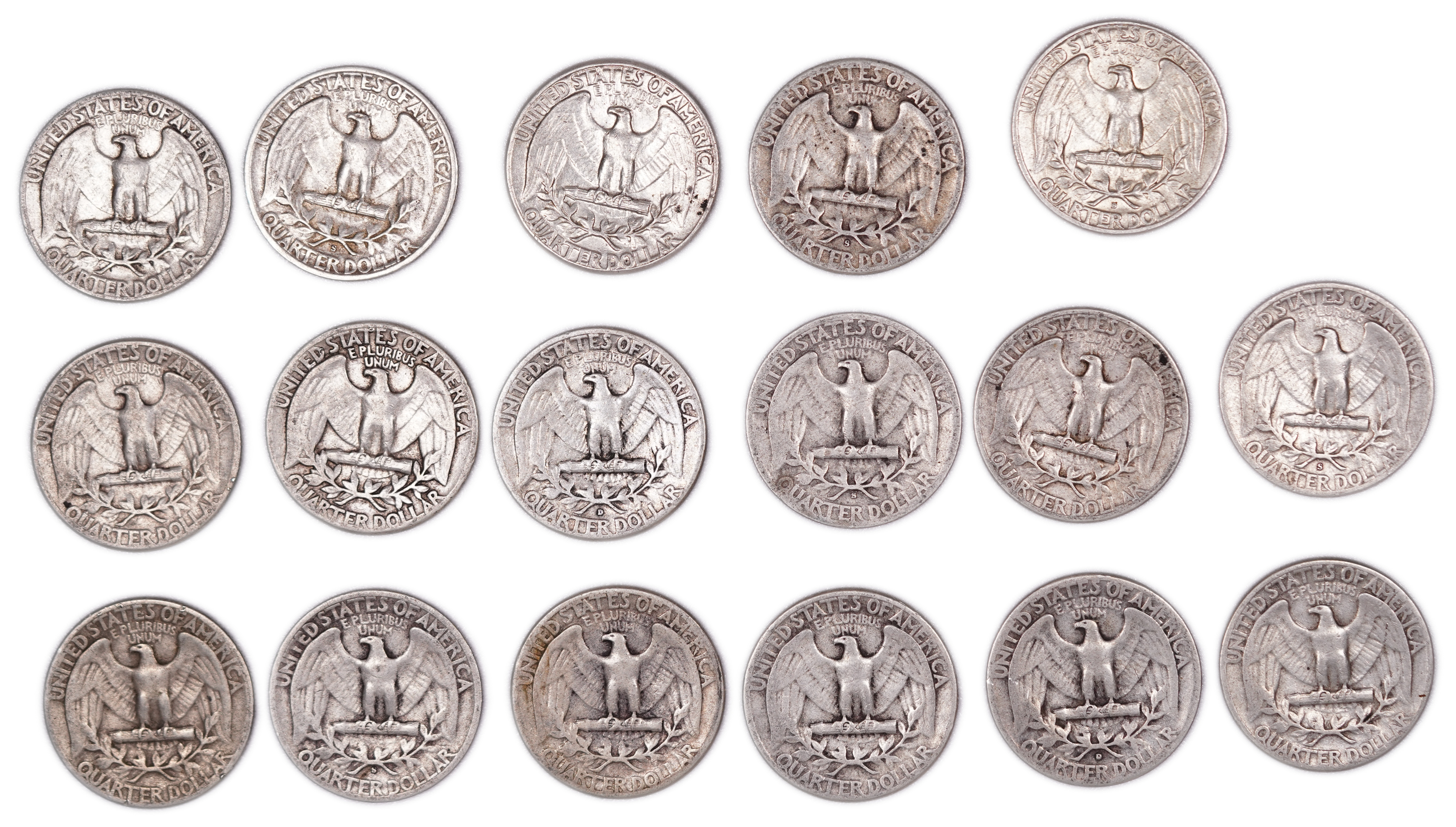 United States - Group of 17 Washington Quarter Dollar Coins - .900 Silver - Total Weight 105.0 g (94.50 g Net ... - 1 1