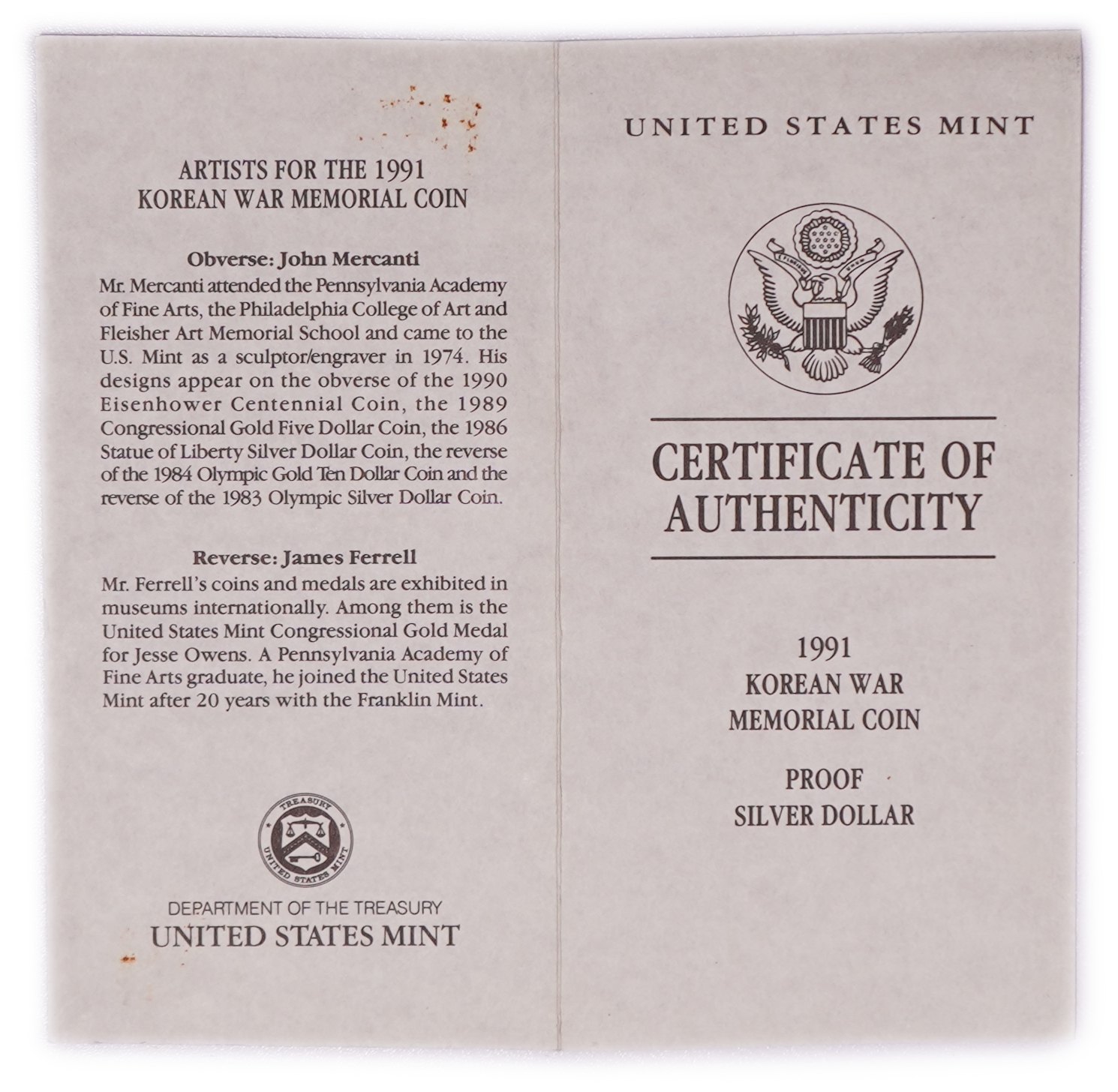 United States - 1991-P $1 Korean War Memorial Coin - 38th Anniversary of the Korean Armistice - .900 Silver, 26.73 ... - 1 5