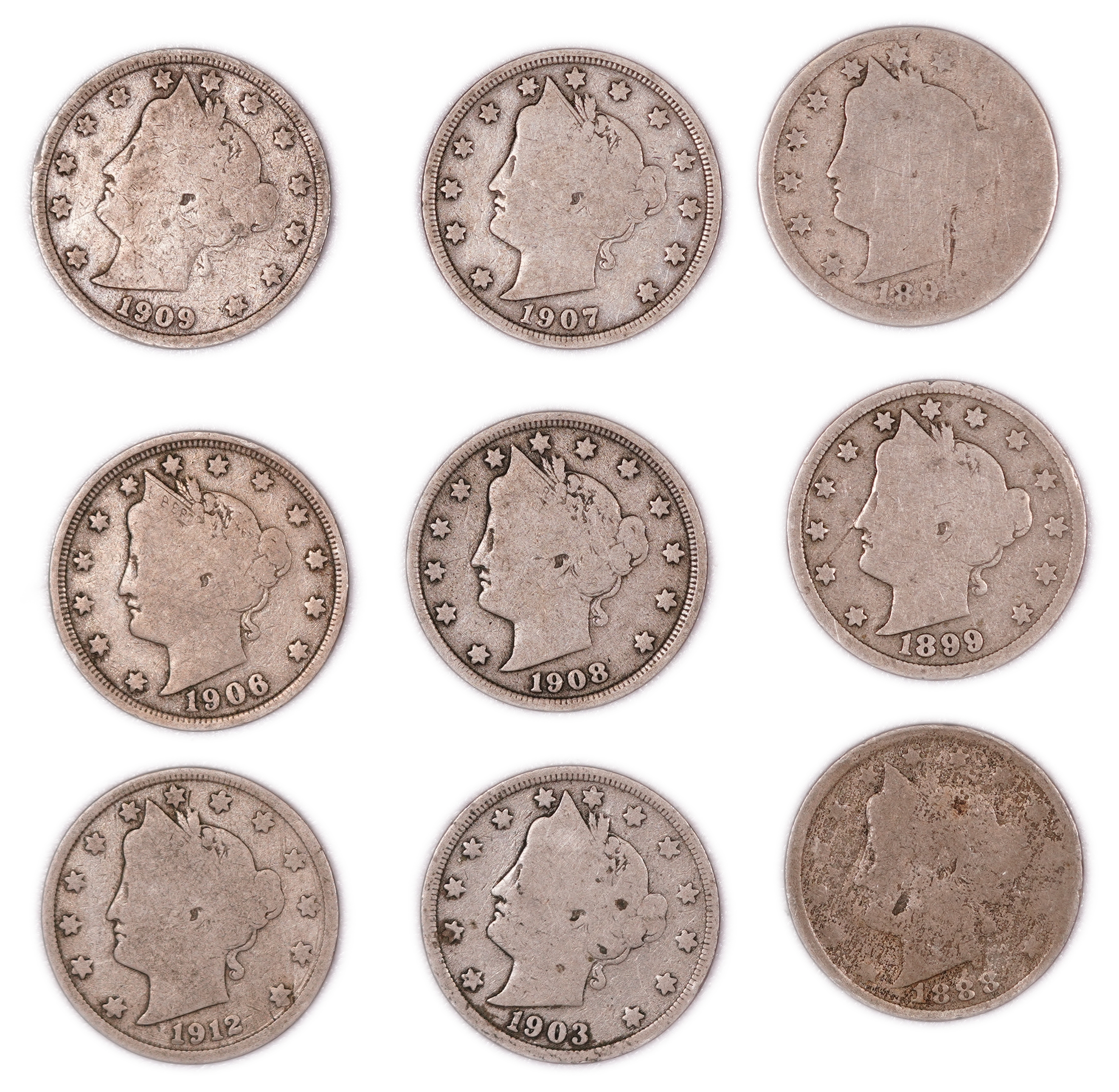 United States - Group of 30 Liberty Head "V" Nickels - 5 Cents - Various Dates 1883-1912 - 1 2