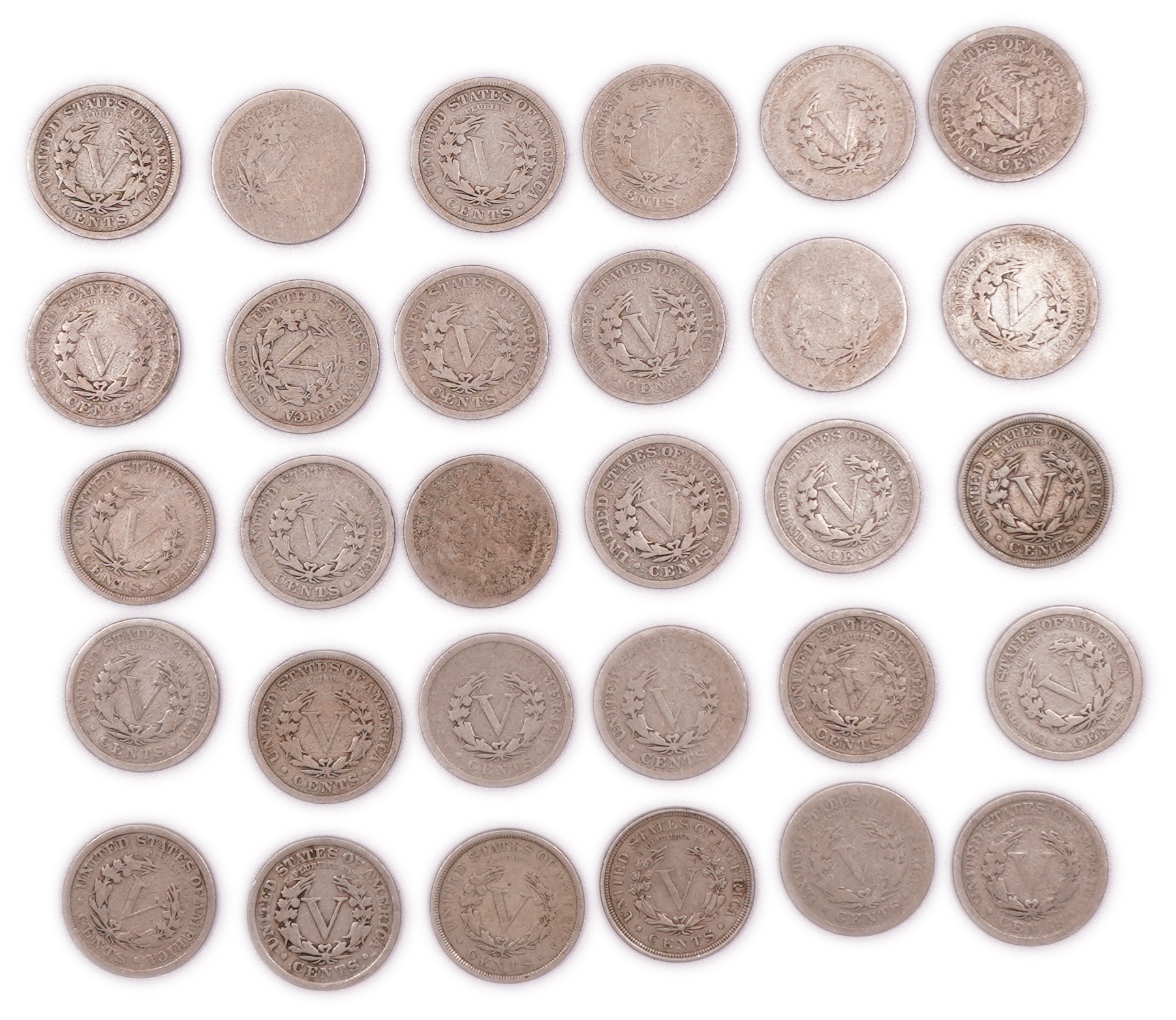 United States - Group of 30 Liberty Head "V" Nickels - 5 Cents - Various Dates 1883-1912 - 1 1