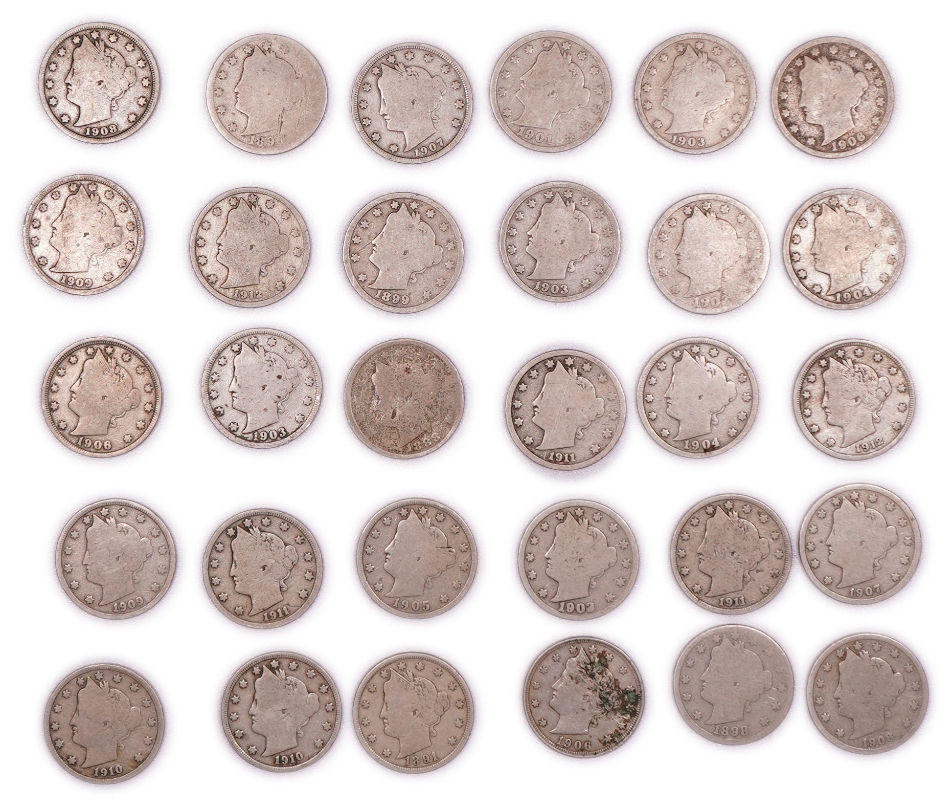 United States - Group of 30 Liberty Head "V" Nickels - 5 Cents - Various Dates 1883-1912 - 1 0
