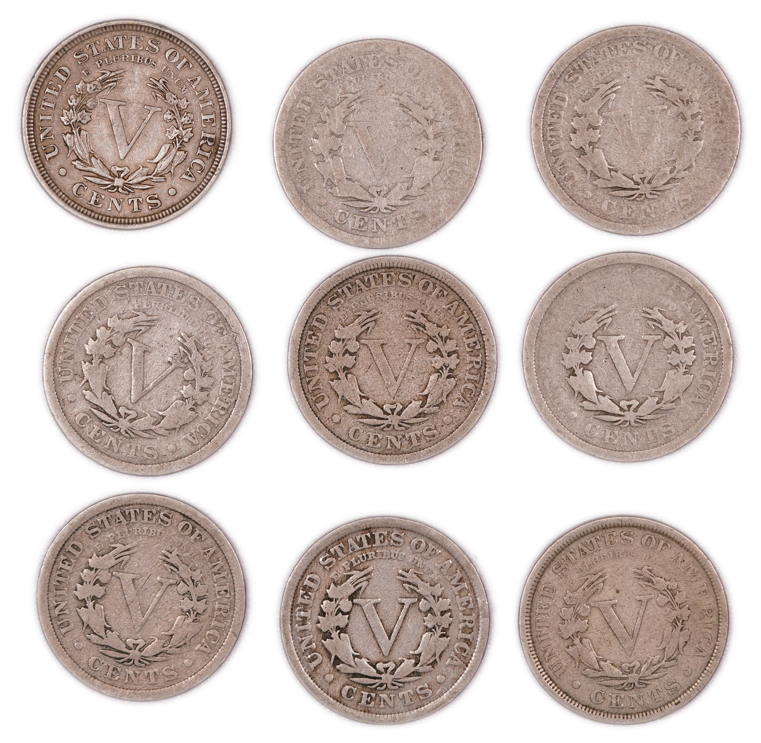 United States - Group of 30 Liberty Head "V" Nickels - 5 Cents - Various Dates 1883-1912 - 1 5