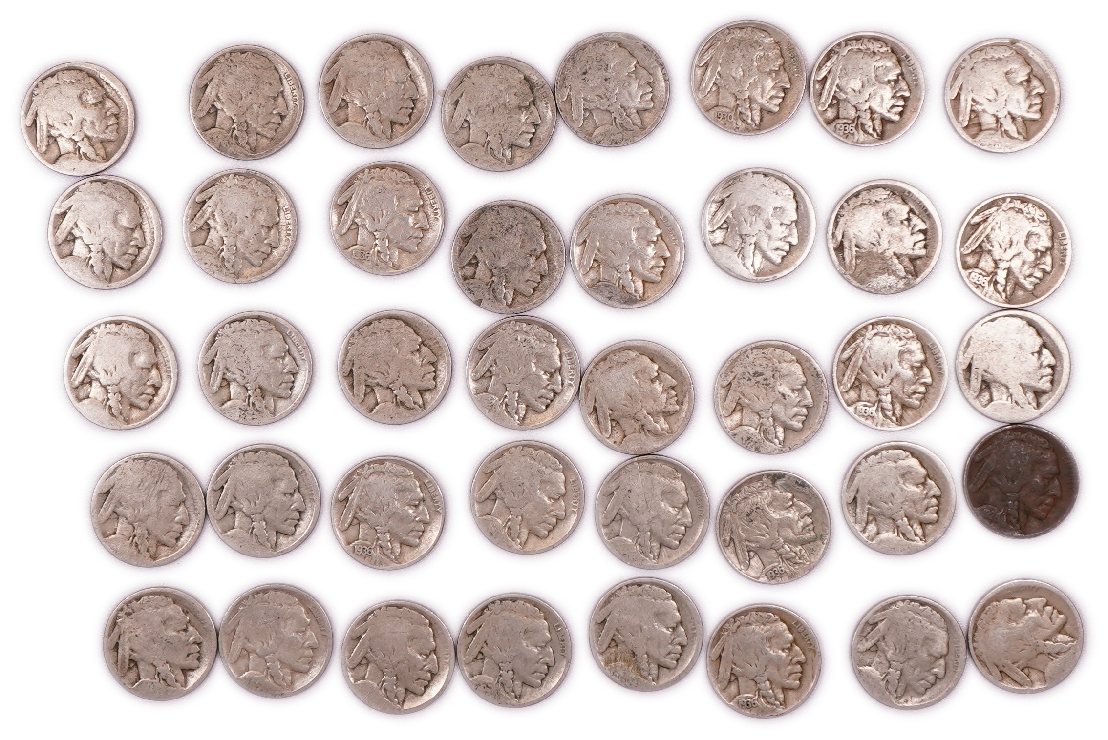 United States - Group of 40 Buffalo Nickels - 5 Cents - Indian Head Series - Various Dates 1913-1938 - 1 0