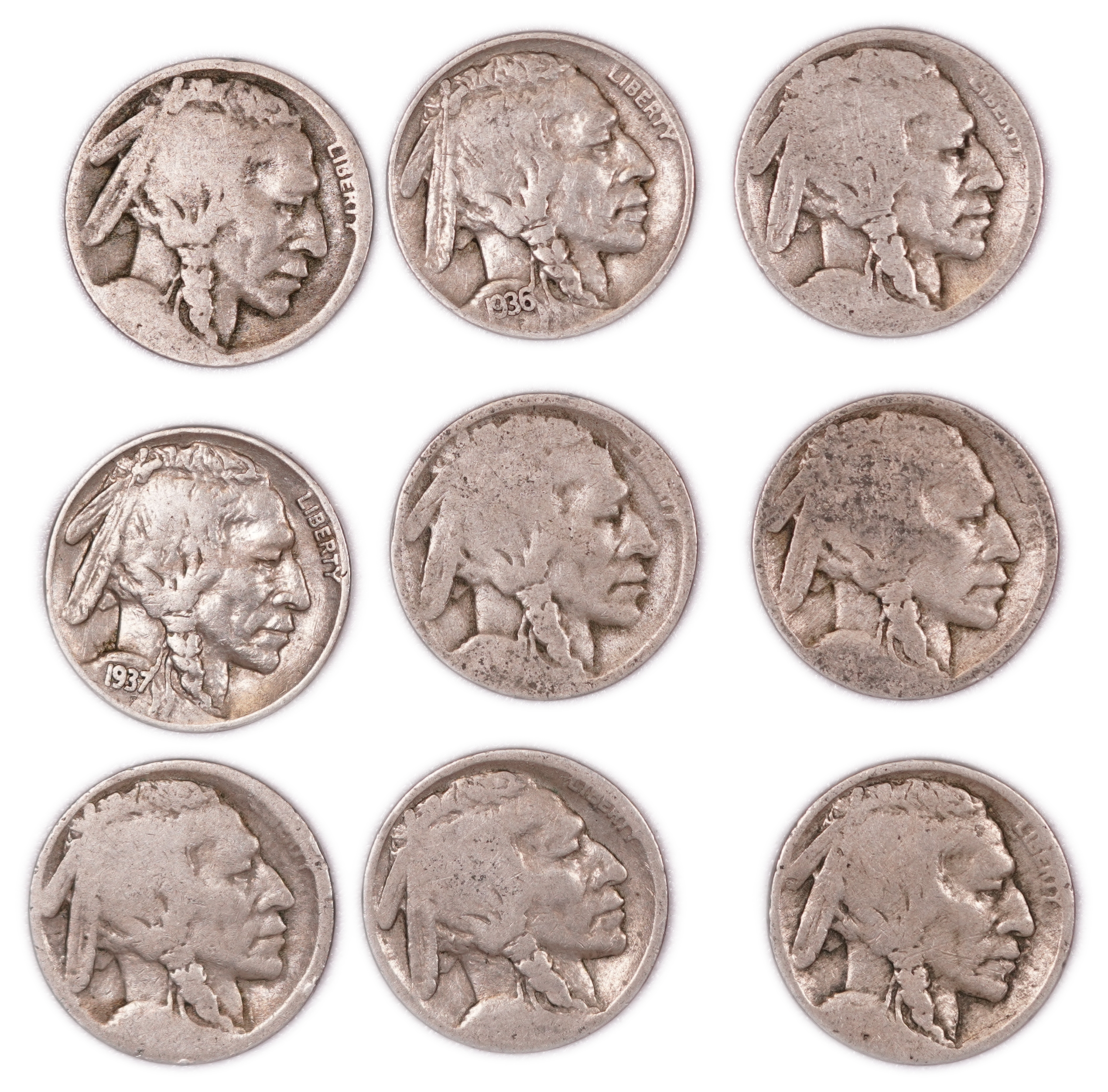 United States - Group of 47 Buffalo Nickels - 5 Cents - Indian Head Series - Various Dates 1913-1938 - 1 9