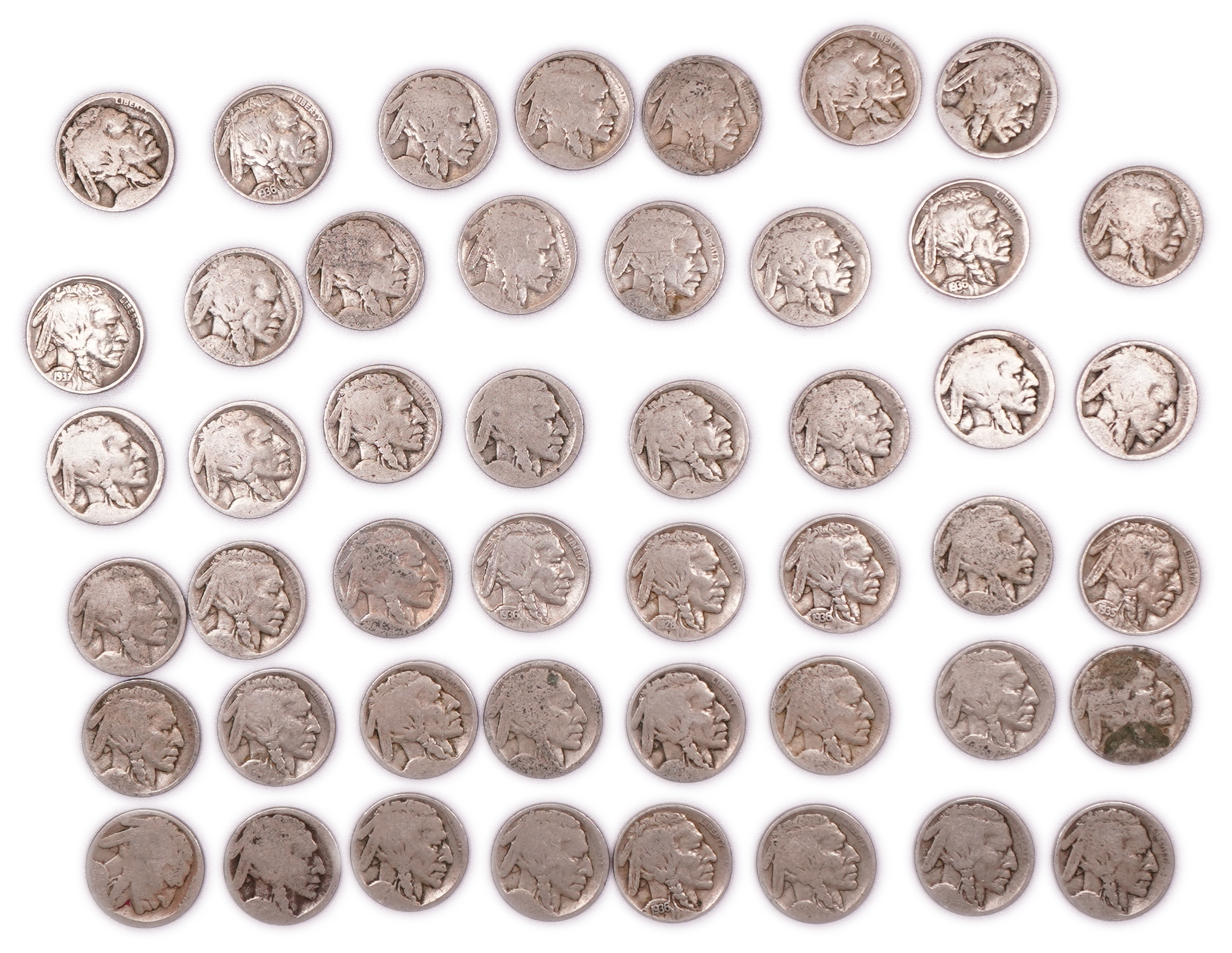 United States - Group of 47 Buffalo Nickels - 5 Cents - Indian Head Series - Various Dates 1913-1938 - 1 0