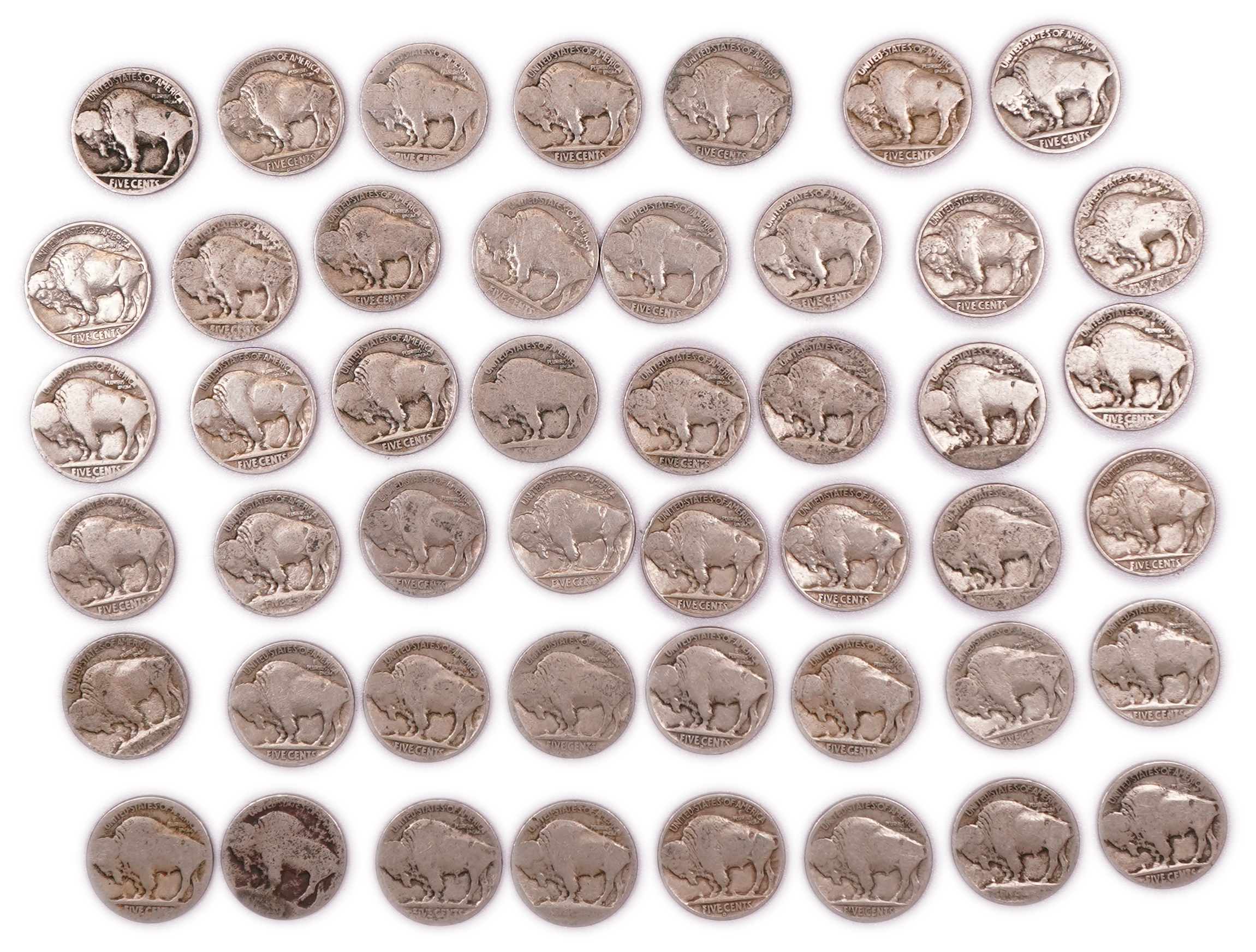 United States - Group of 47 Buffalo Nickels - 5 Cents - Indian Head Series - Various Dates 1913-1938 - 1 1