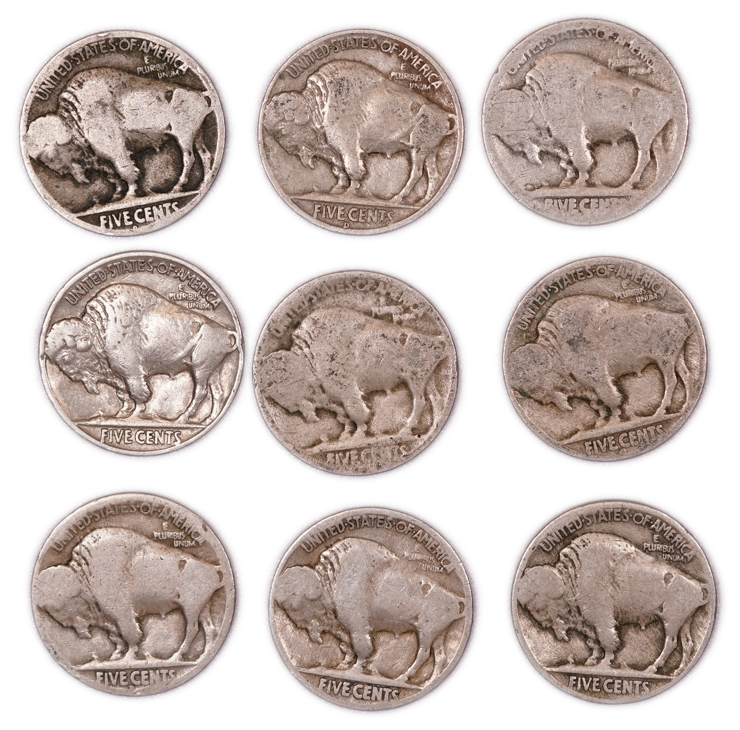 United States - Group of 47 Buffalo Nickels - 5 Cents - Indian Head Series - Various Dates 1913-1938 - 1 10