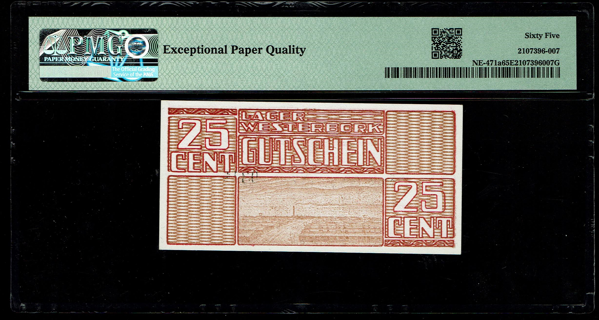 Holocaust & Camp Currency - Netherlands - Westerbork Transit Camp - 25 Cents Gutschein 1944 - PMG 65 EPQ Gem ... - 1 1